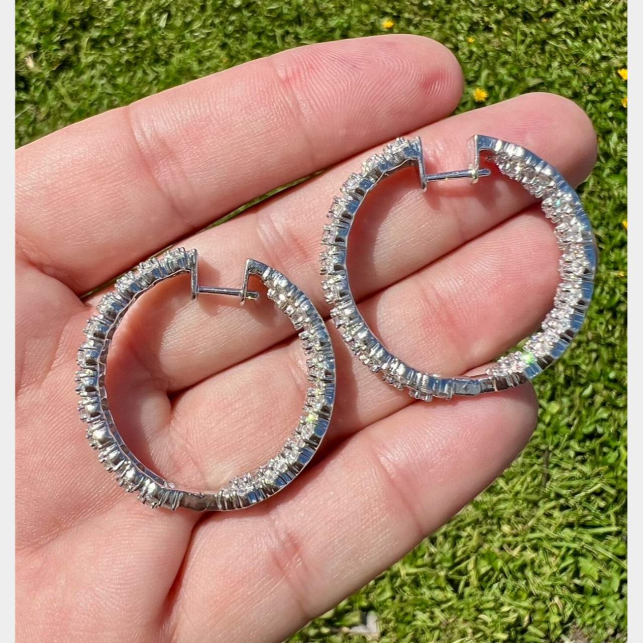 18K White Gold 8.50 Ct. Diamond Inside Outside Hoop Earrings
