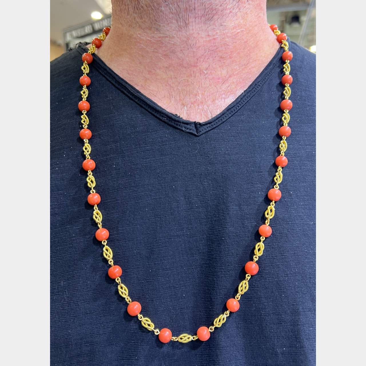1960’s 18K Yellow Gold Coral Necklace