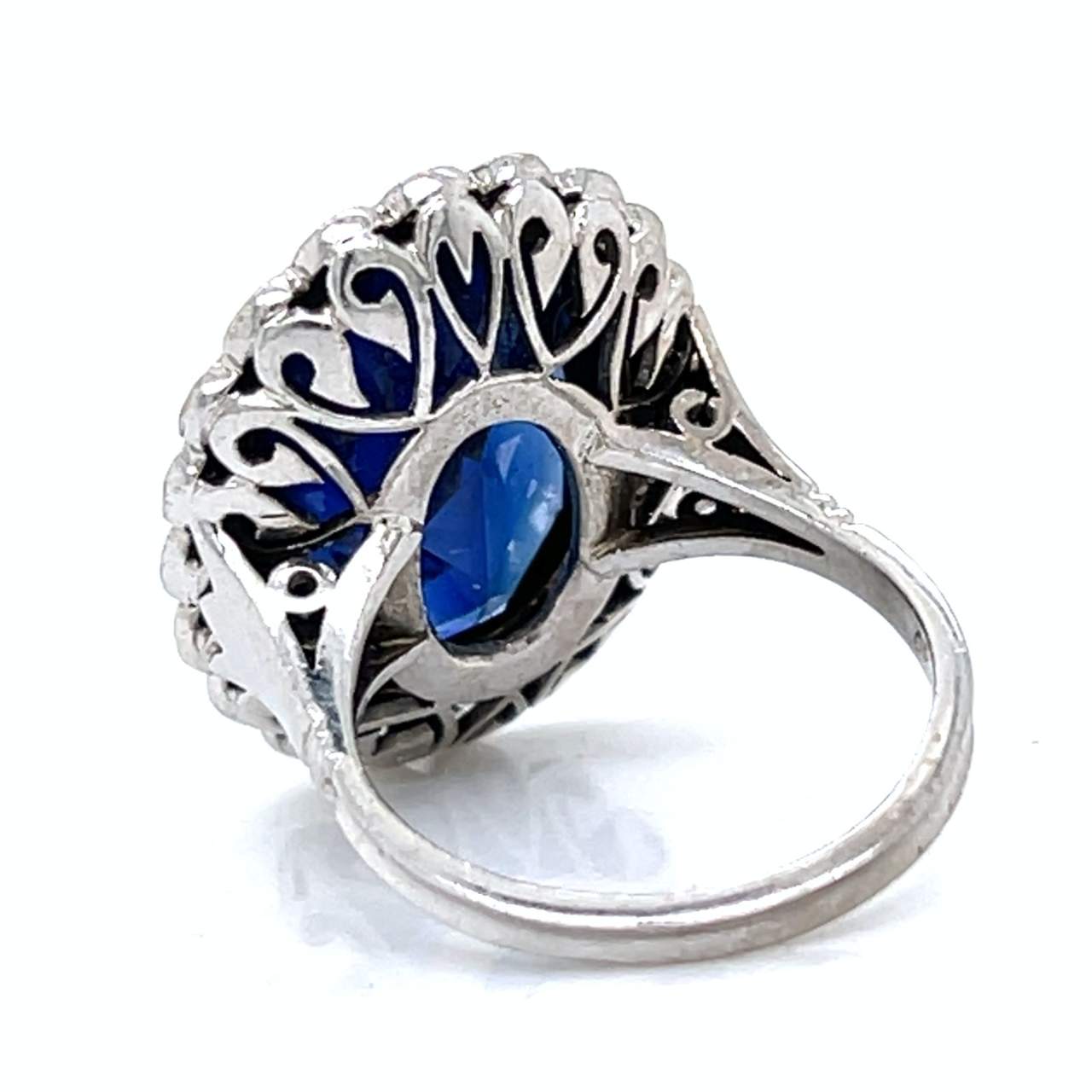 Art Deco 18K White Gold Synthetic Sapphire & Diamond Ring