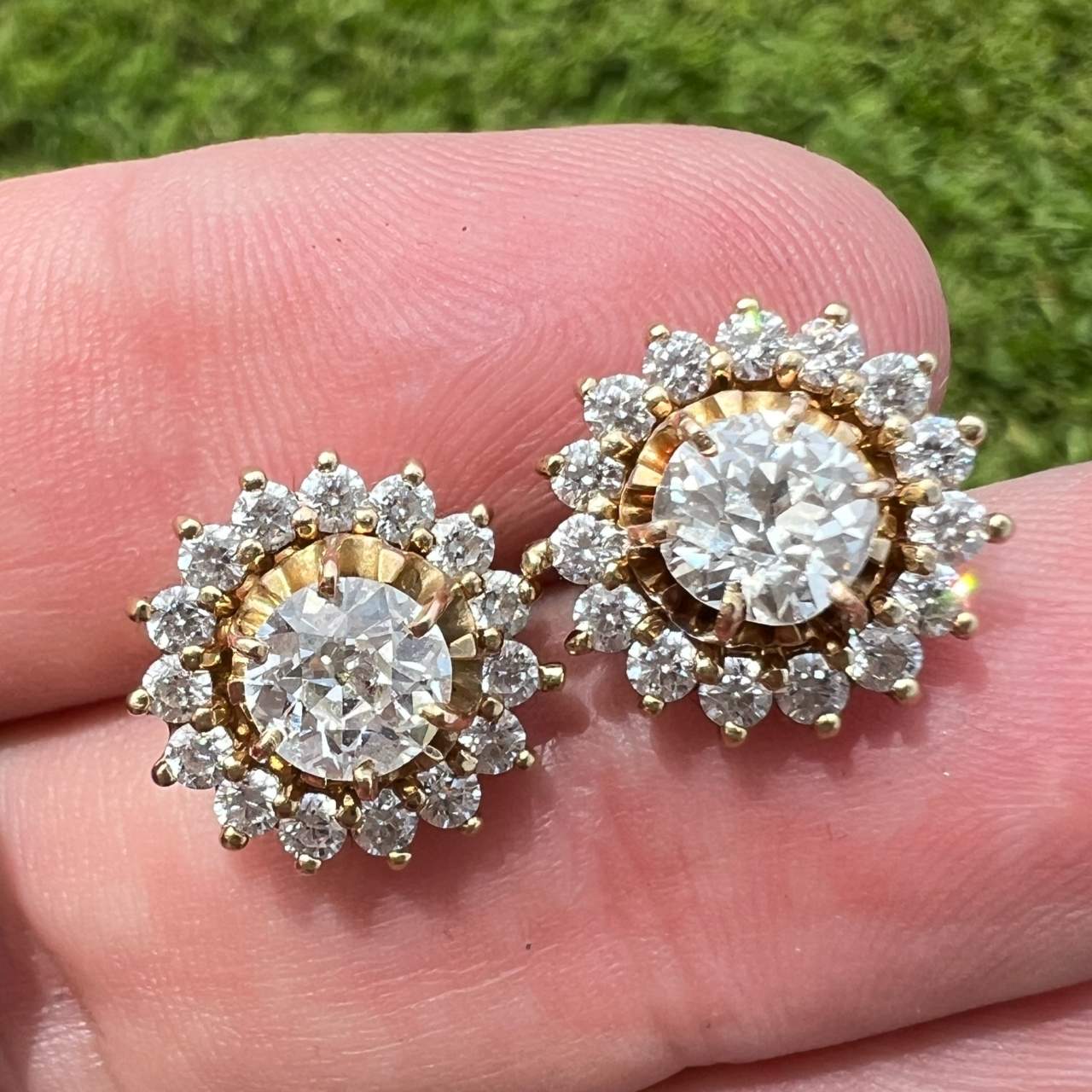 18K & 14K Yellow Gold Diamond Earrings with Diamond Earring Jackets