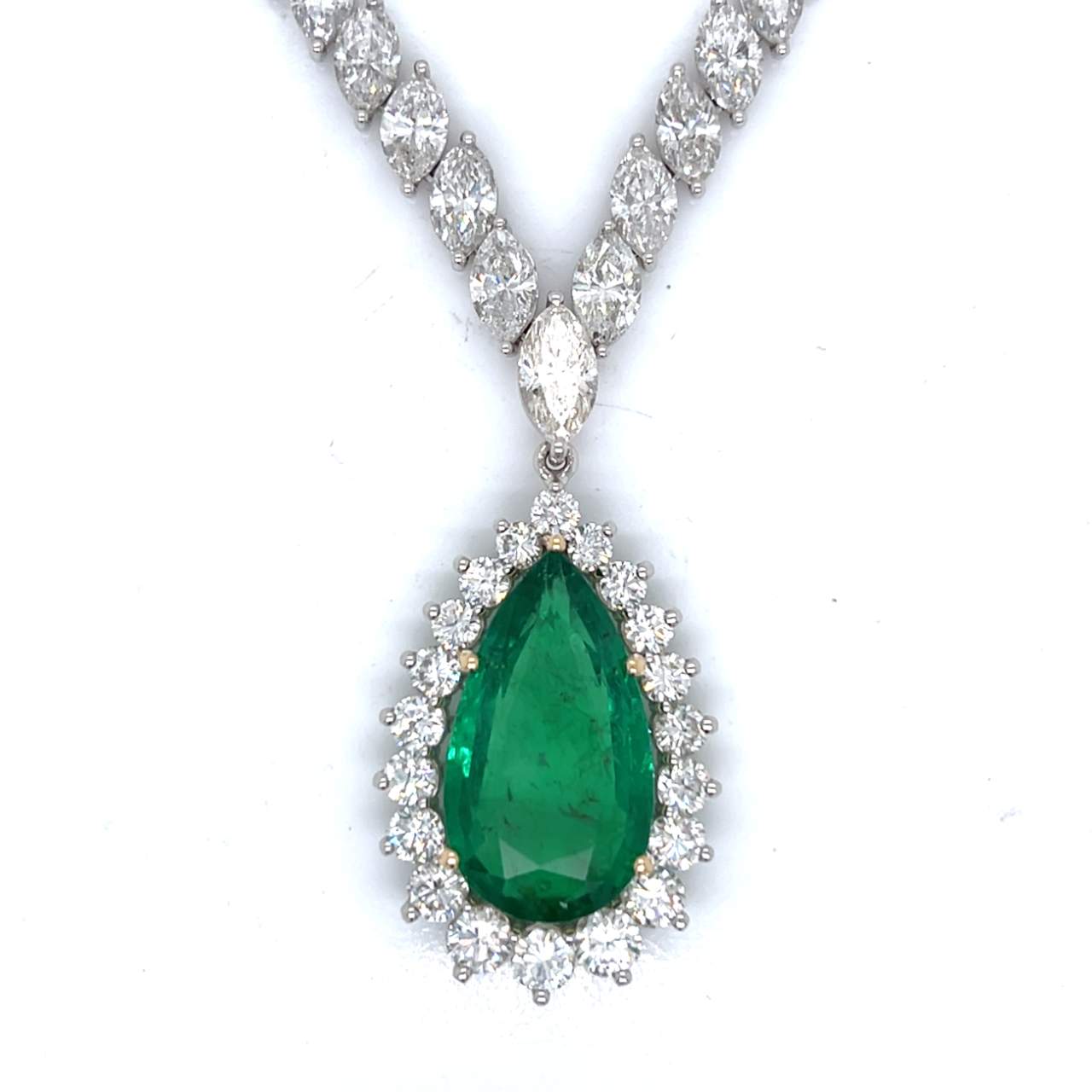Platinum 14.12 Ct. Emerald & Diamond Pendant