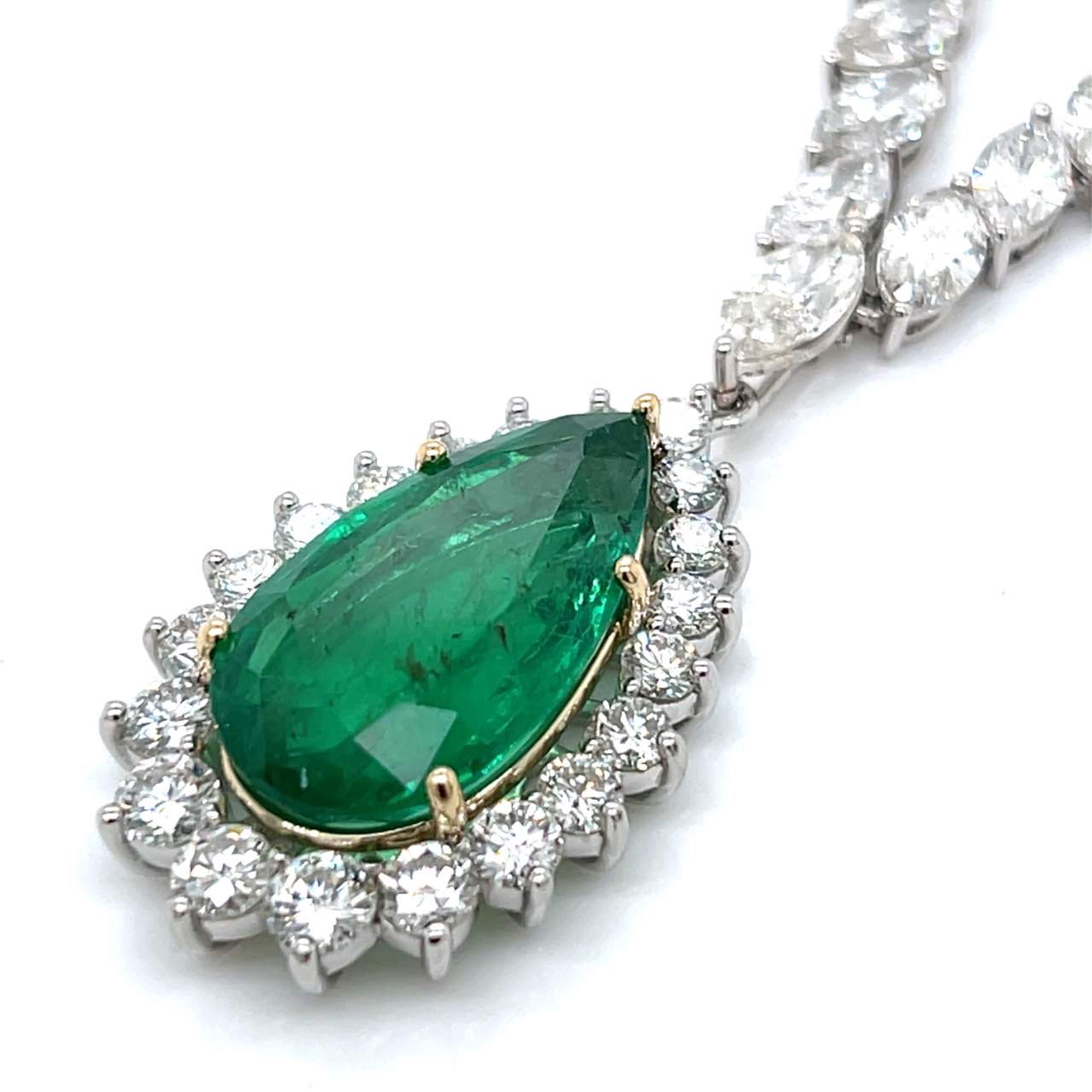 Platinum 14.12 Ct. Emerald & Diamond Pendant with Platinum 34.08 Ct. Graduated Diamond Necklace