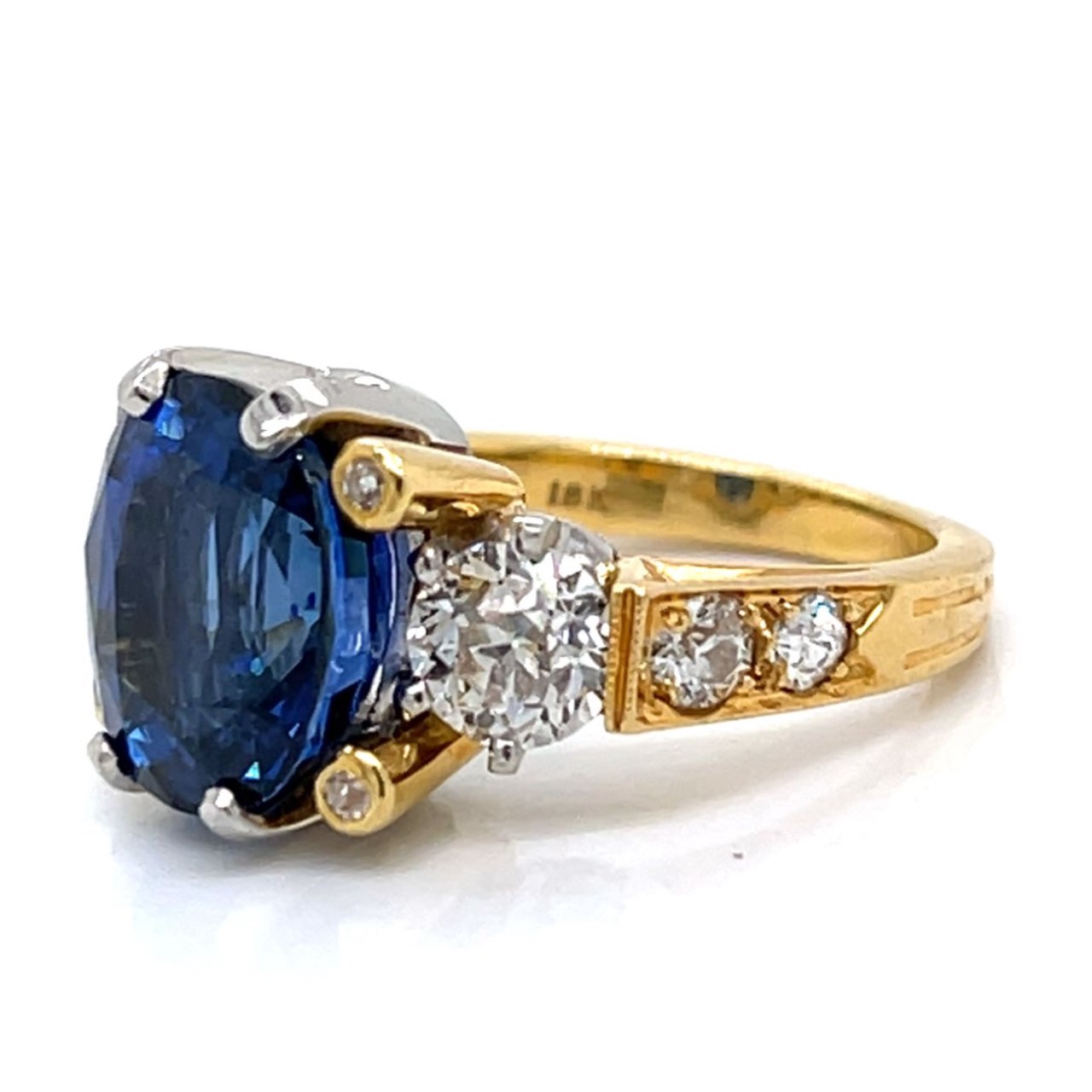 Platinum & 18K Yellow Gold AGL Certified 7.03 Ct. Sapphire & Diamond Ring