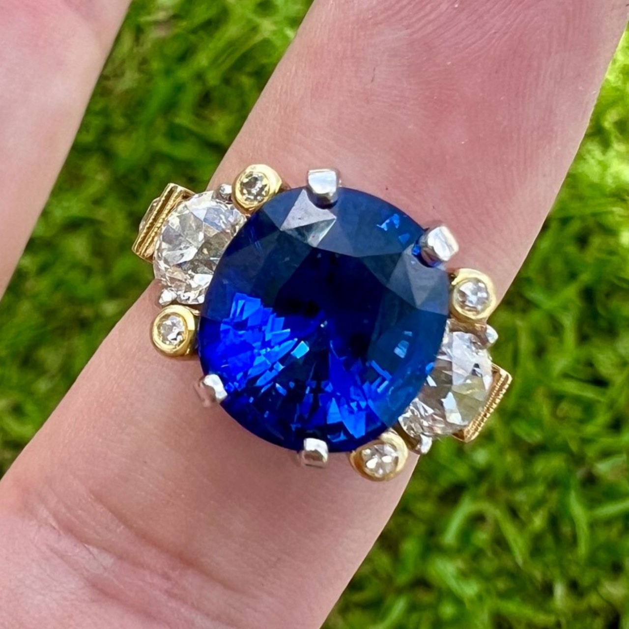 Platinum & 18K Yellow Gold AGL Certified 7.03 Ct. Sapphire & Diamond Ring
