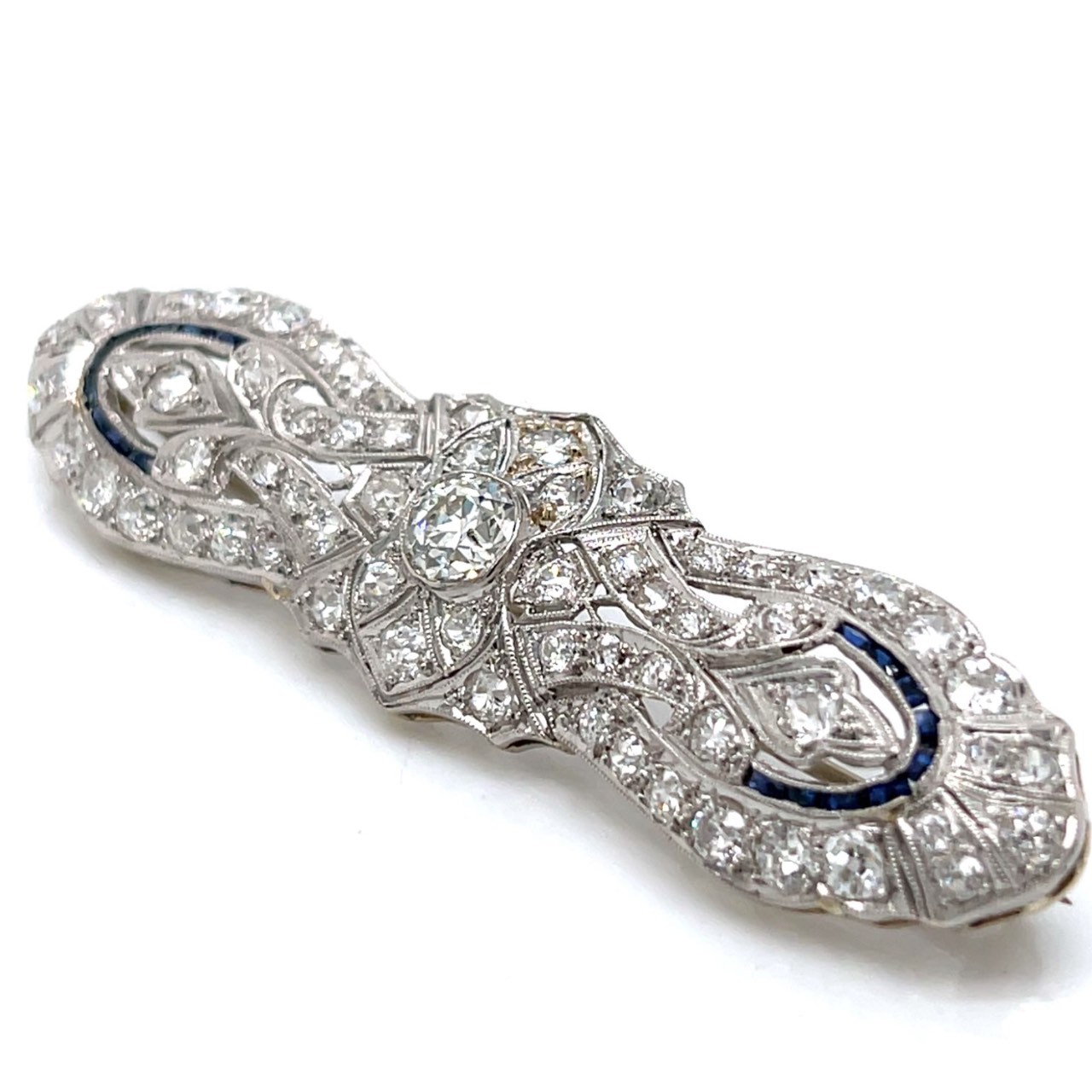 Art Deco 18K White Gold Diamond Brooch