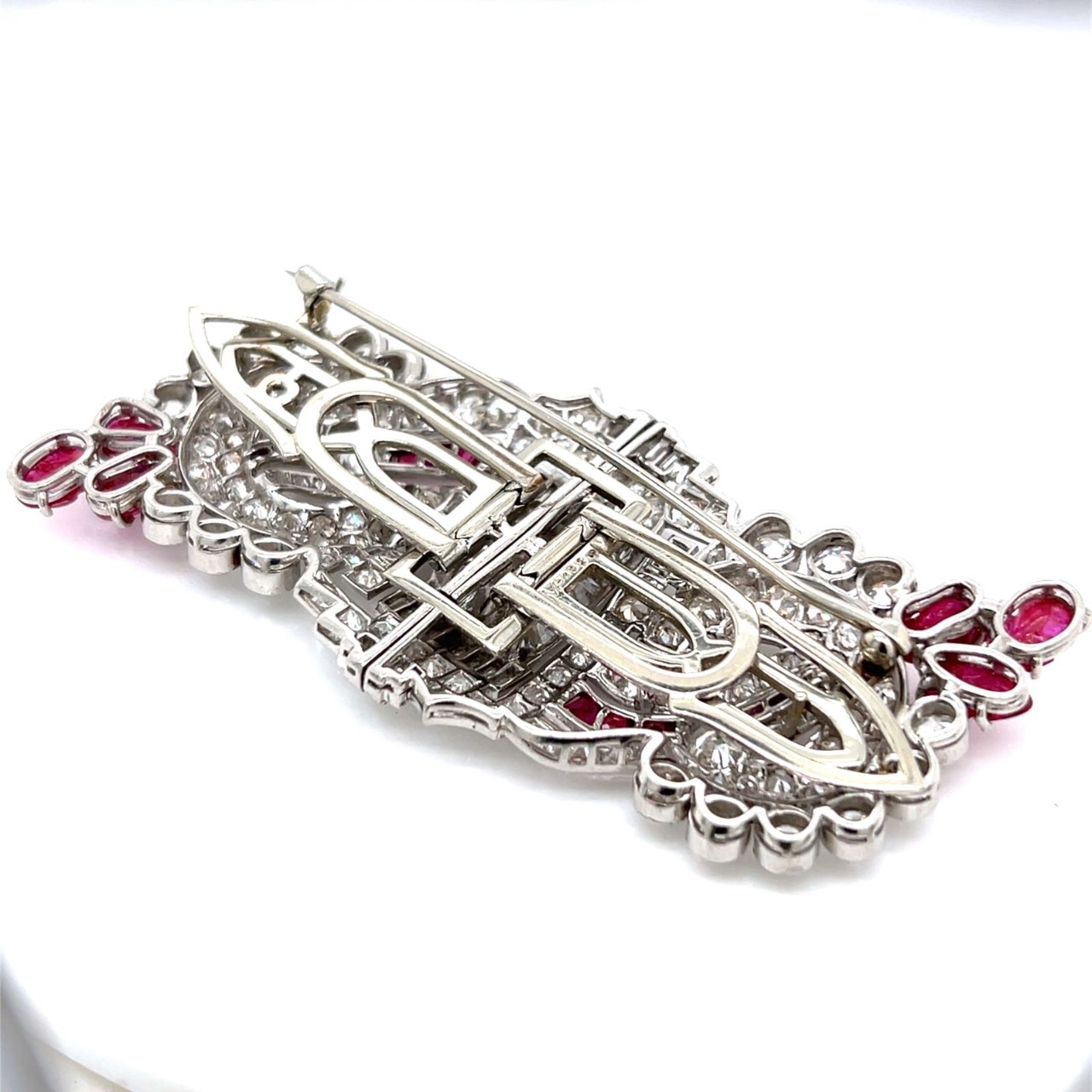 Art Deco Platinum Burma No-heat Ruby & Diamond Brooch/Clips