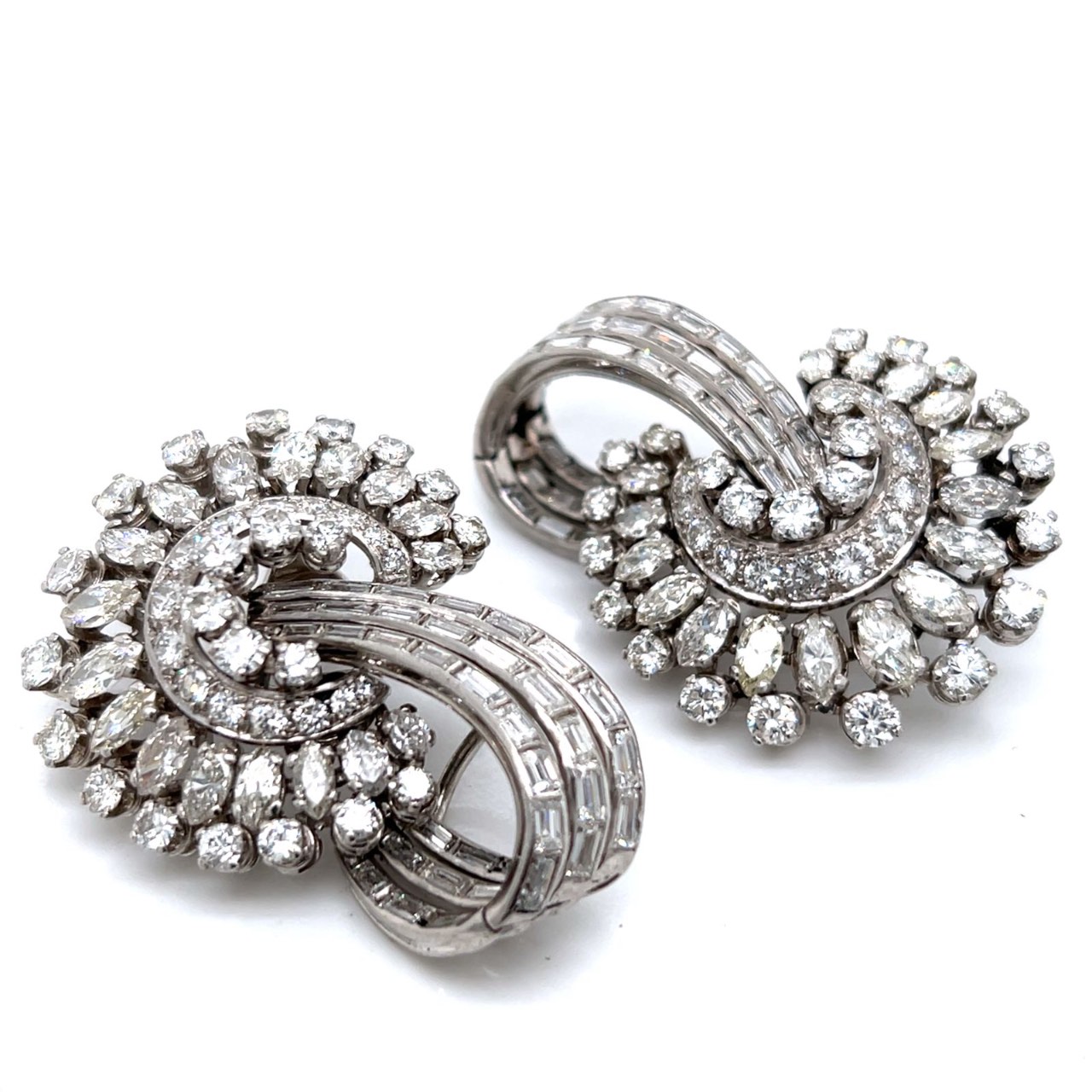 Art Deco Platinum & 18K White Gold 18.00 Ct. Diamond Earrings