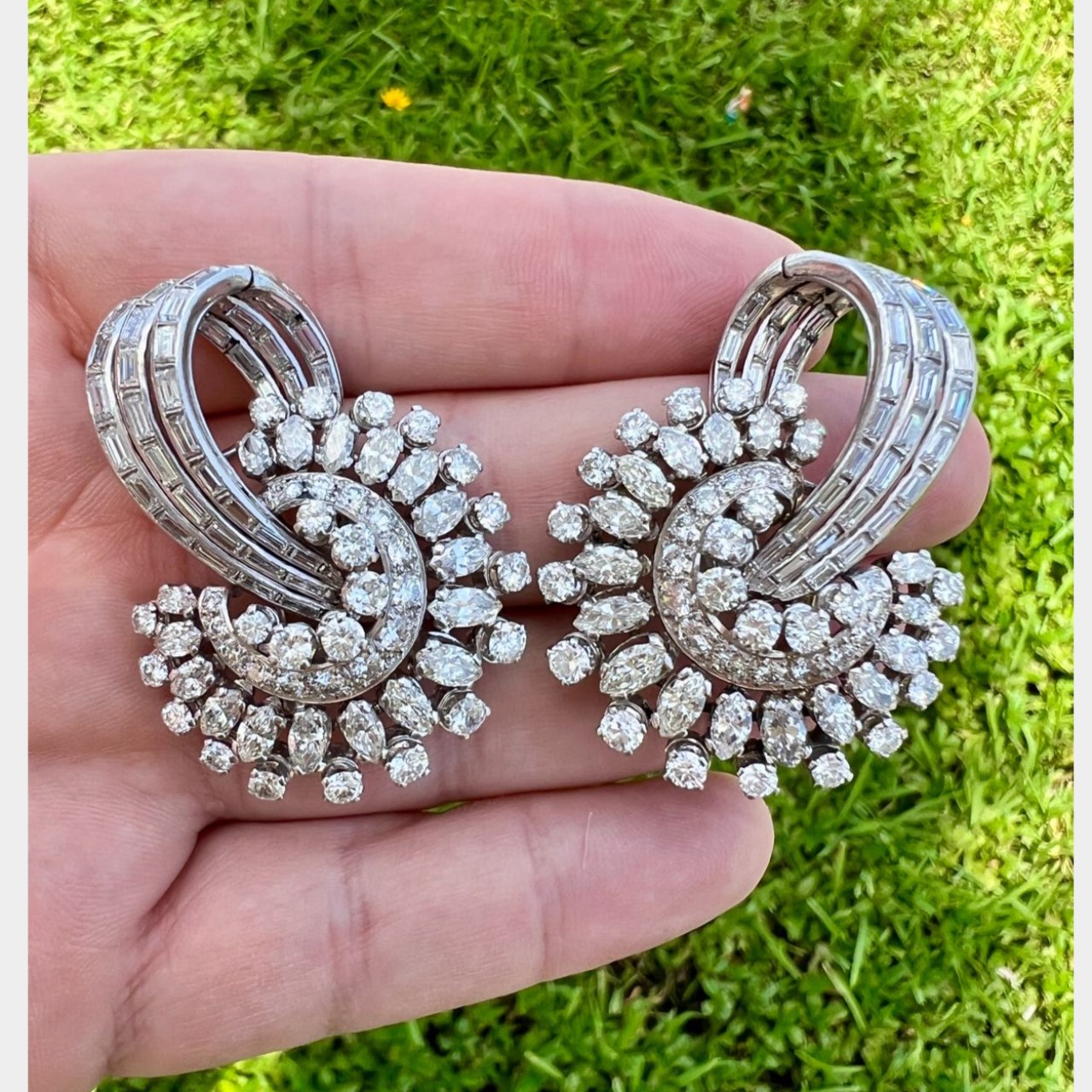 Art Deco Platinum & 18K White Gold 18.00 Ct. Diamond Earrings