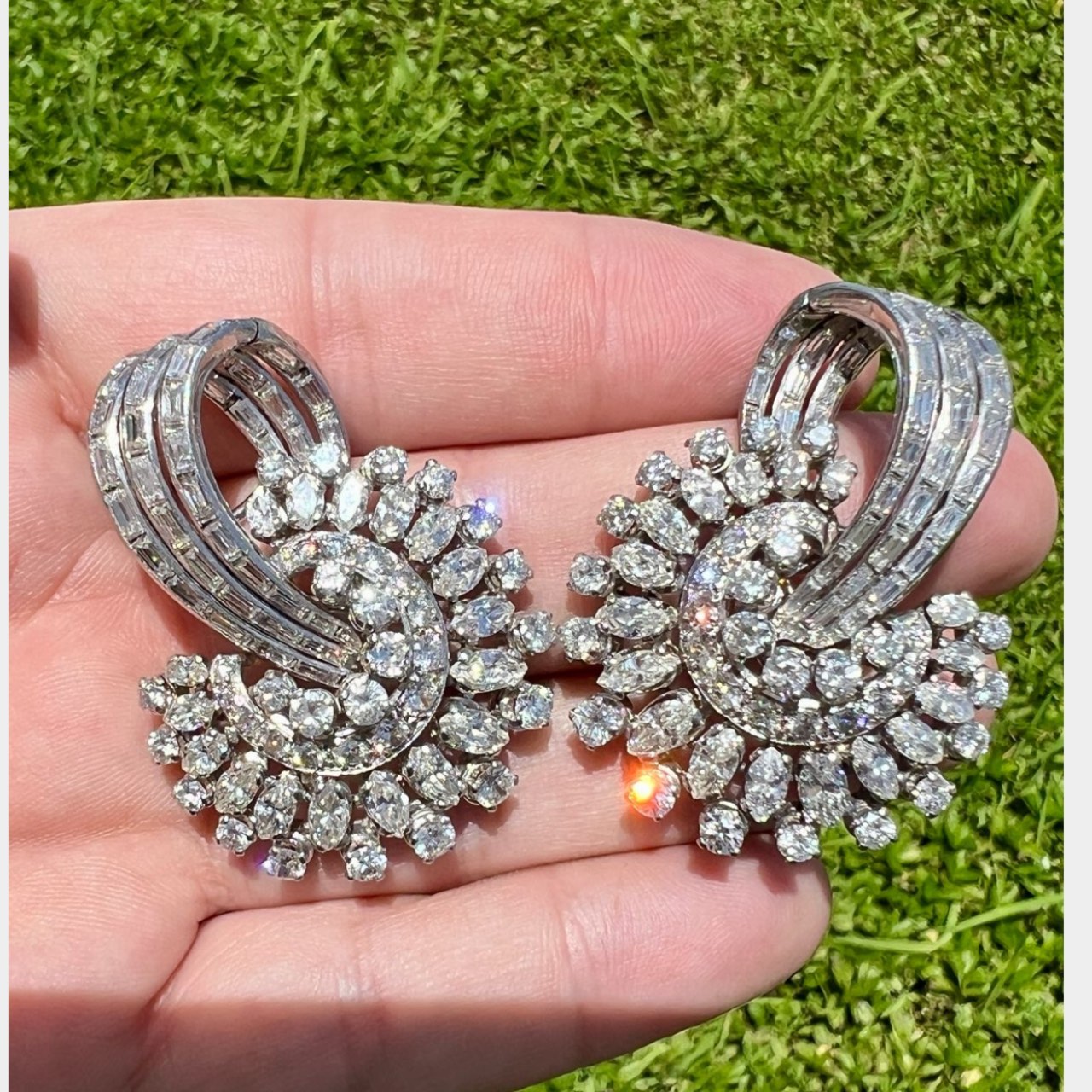 Art Deco Platinum & 18K White Gold 18.00 Ct. Diamond Earrings