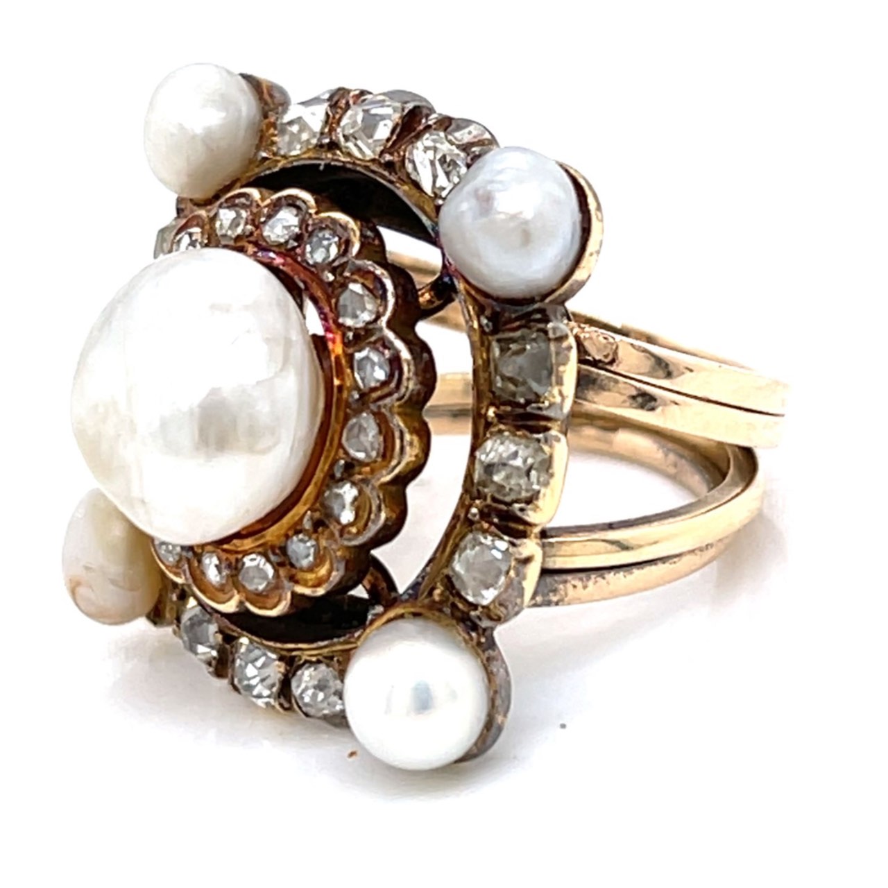 Victorian 18K & 14K Yellow Gold GIA Certified Natural Pearl & Diamond Ring