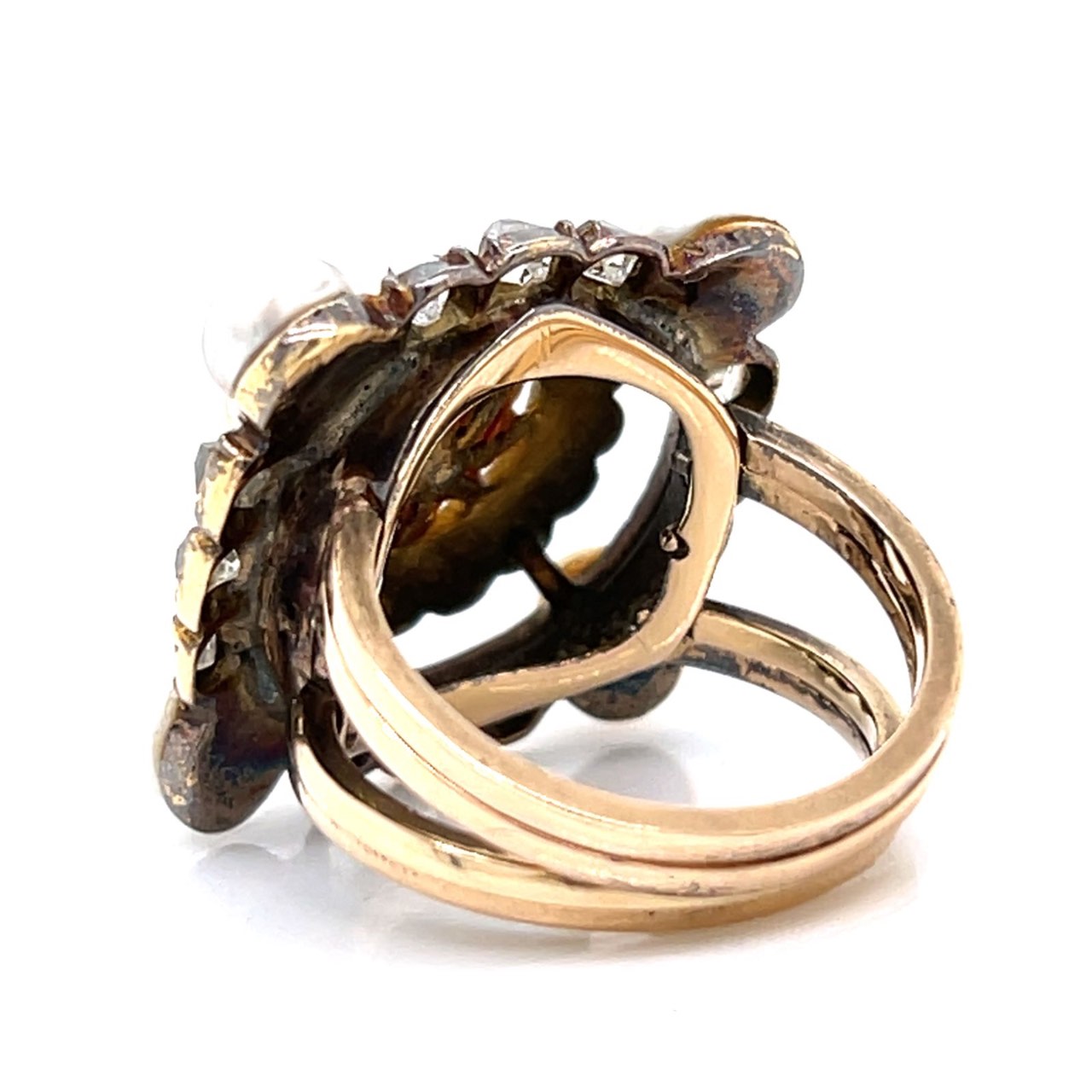 Victorian 18K & 14K Yellow Gold GIA Certified Natural Pearl & Diamond Ring