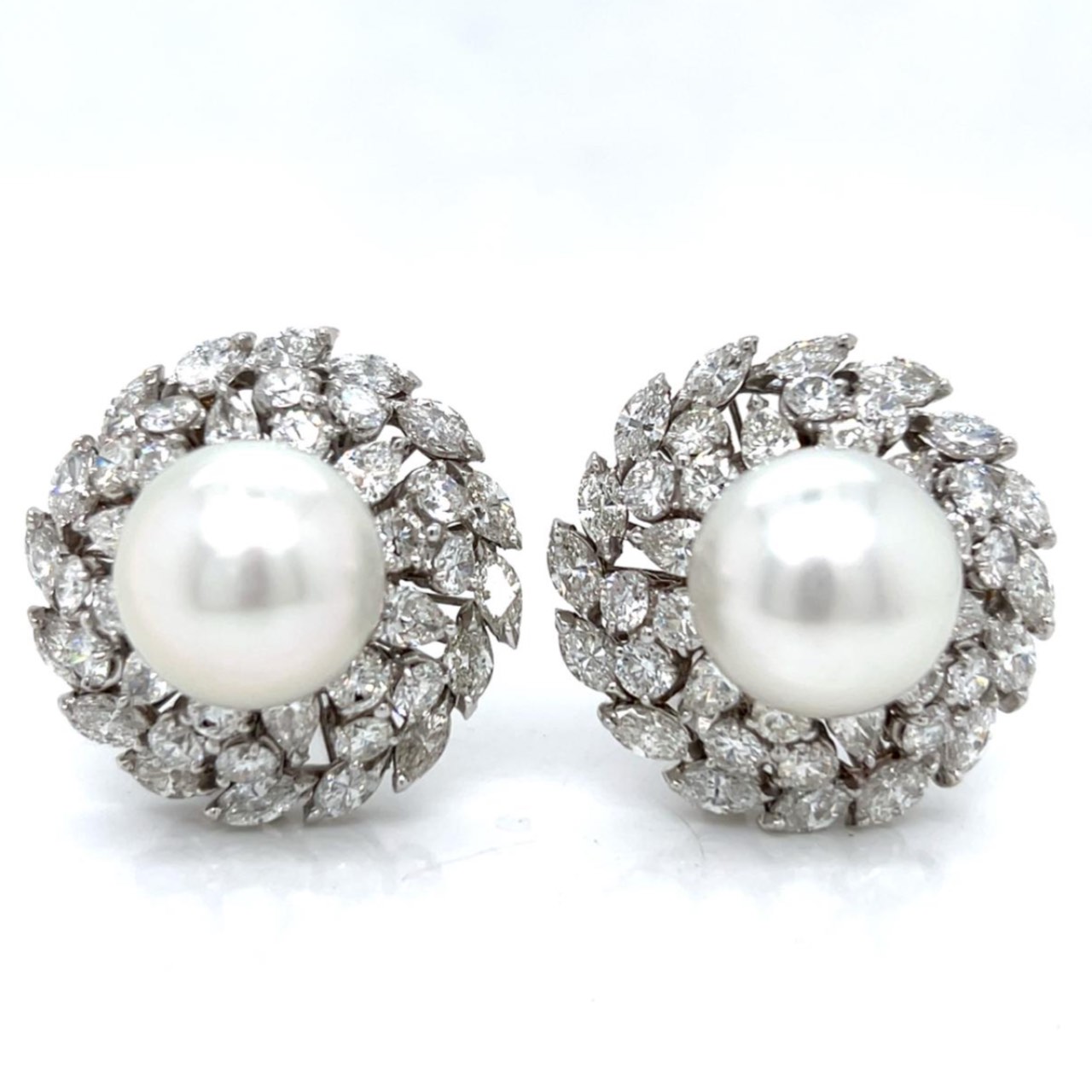GIOVANNE 1960’s 18K White Gold South Sea Pearl & Diamond Earrings
