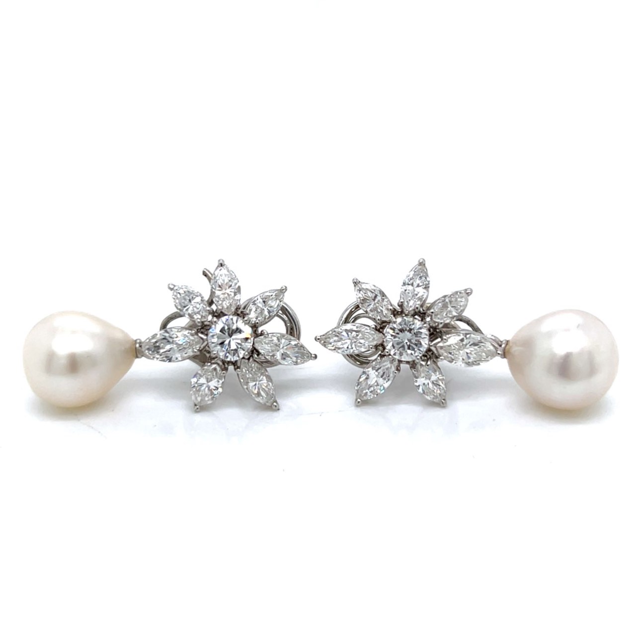 Platinum & 18K White Gold SSEF Certified South Sea Pearl and Diamond Earrings