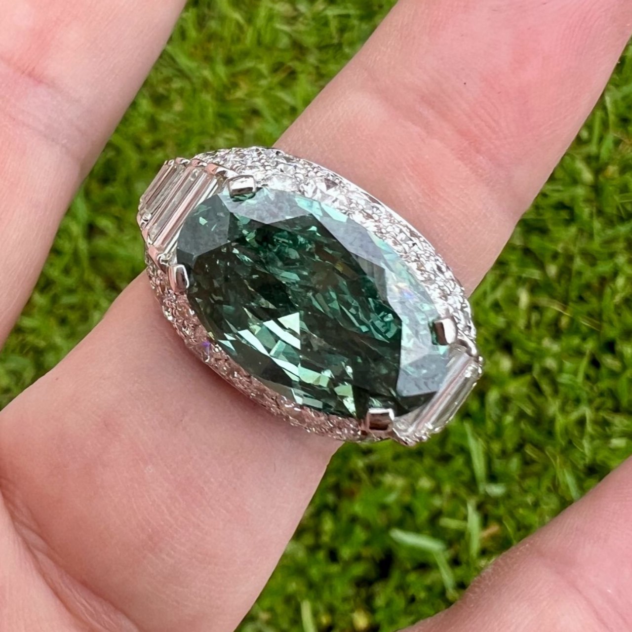 GIA Certified 7.09 Ct. Fancy Deep Grayish Green Diamond Ring - Image 4