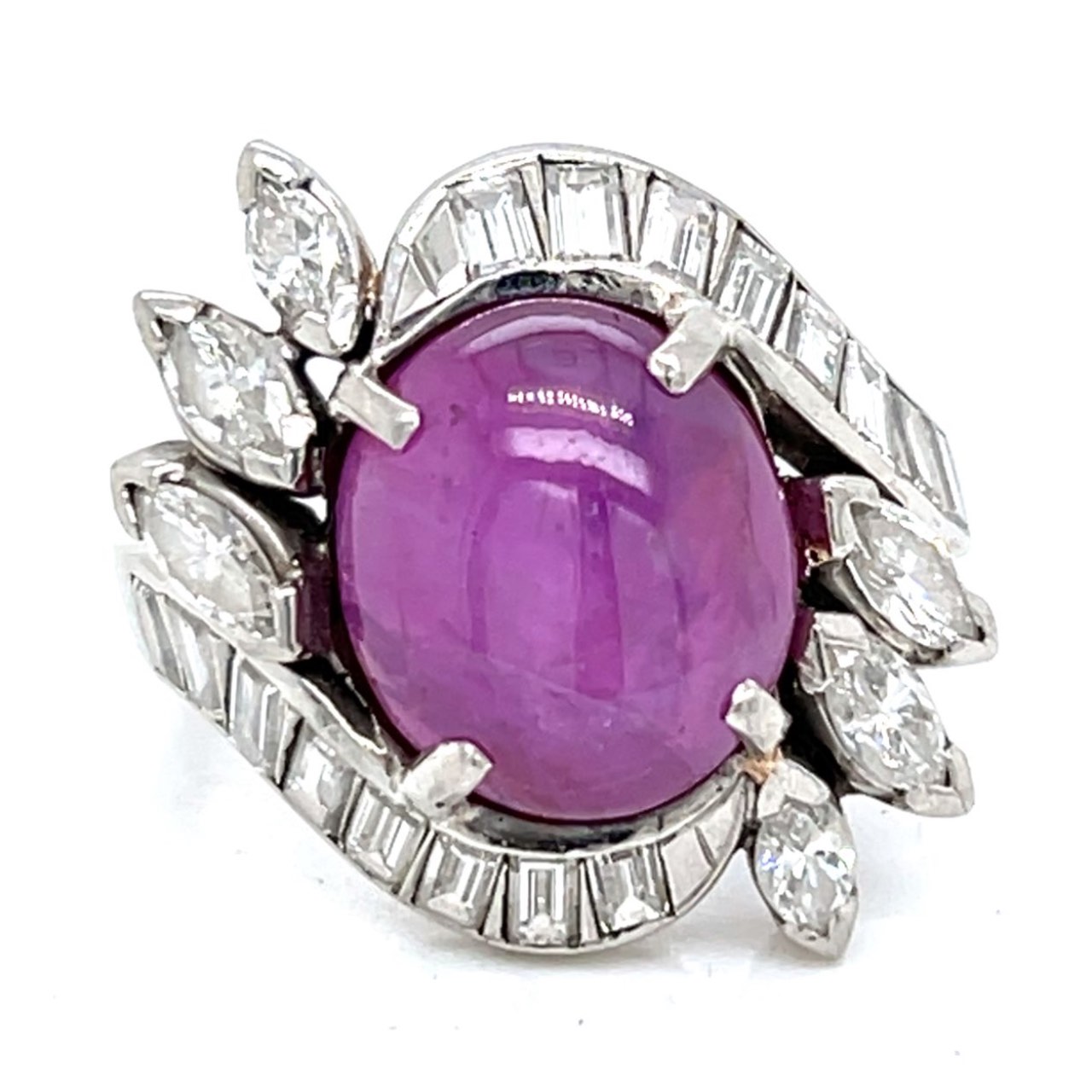 Platinum AGL Certified Burma No-heat Pink Star Sapphire & Diamond Ring