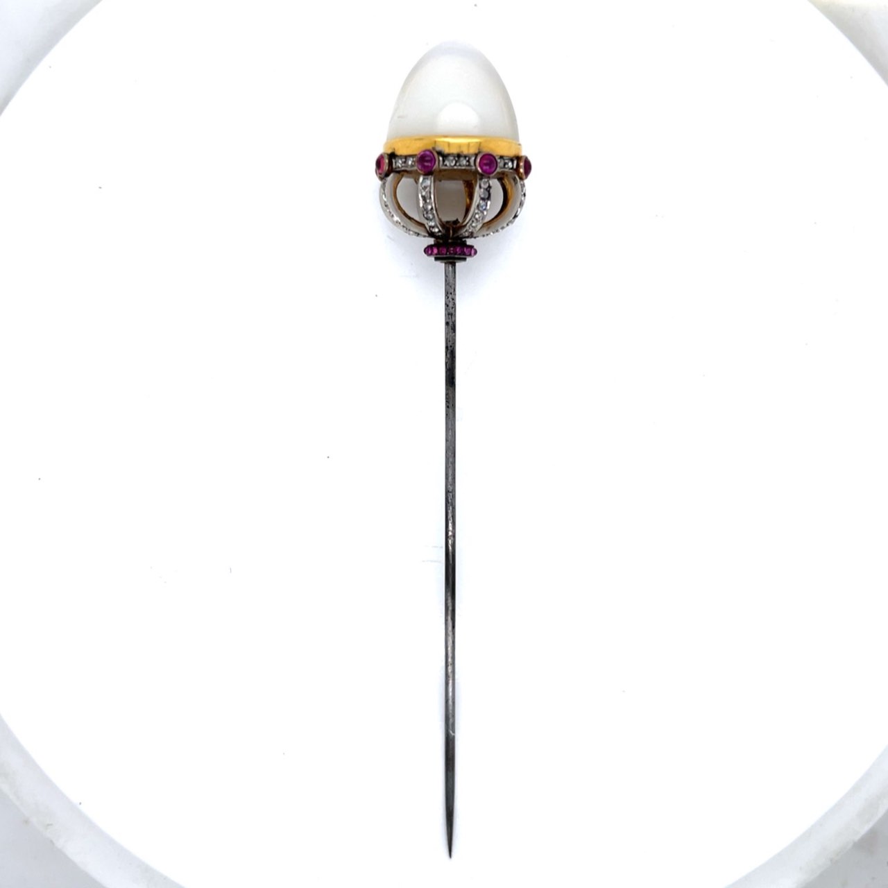Victorian Platinum & Gold Moonstone Diamond and Ruby Pin