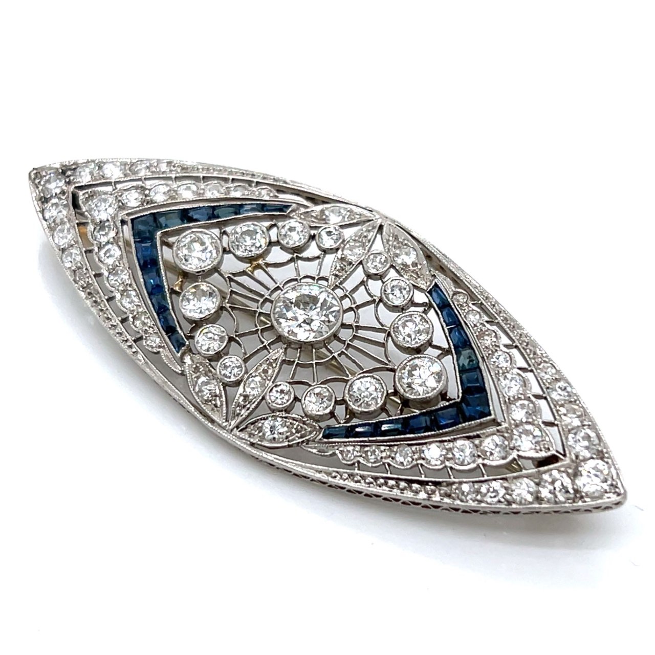 Art Deco Platinum Diamond & Sapphire Brooch