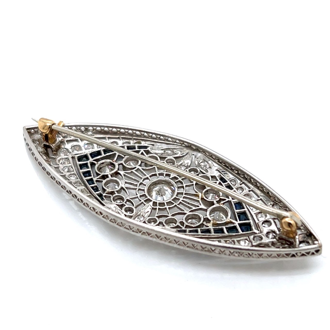 Art Deco Platinum Diamond & Sapphire Brooch