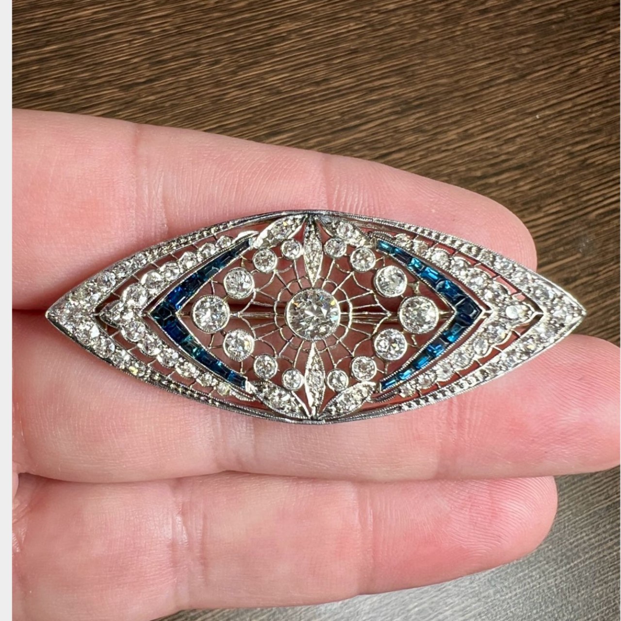 Art Deco Platinum Diamond & Sapphire Brooch