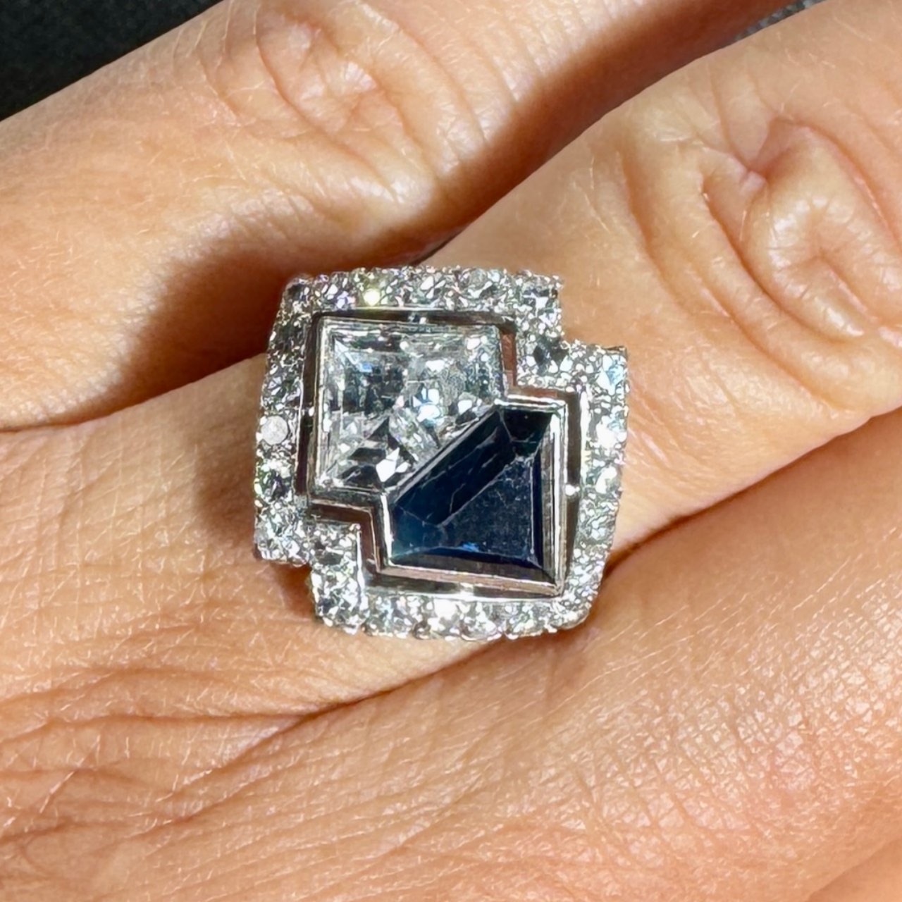 Art Deco Platinum Diamond & Sapphire Ring
