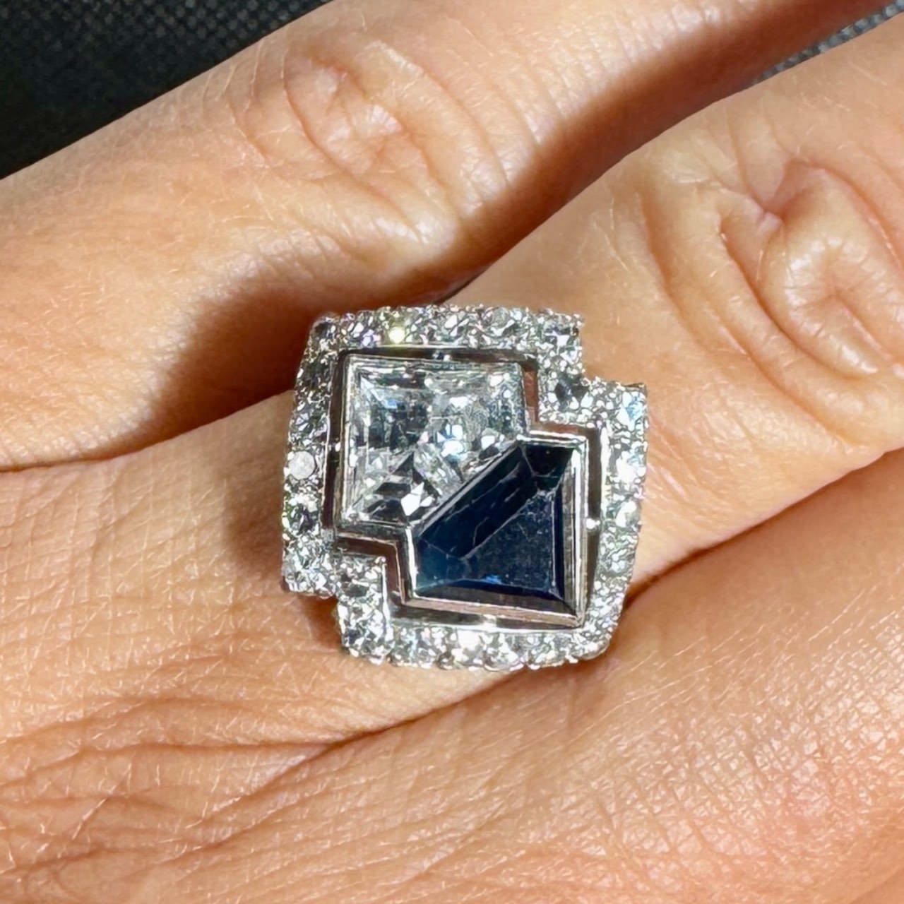 Art Deco Platinum Diamond & Sapphire Ring