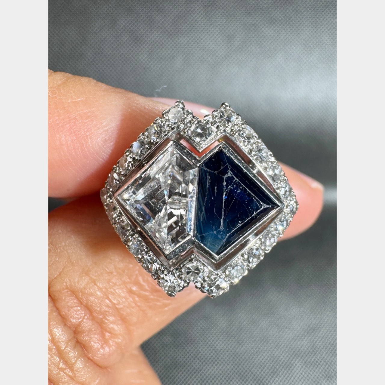 Art Deco Platinum Diamond & Sapphire Ring