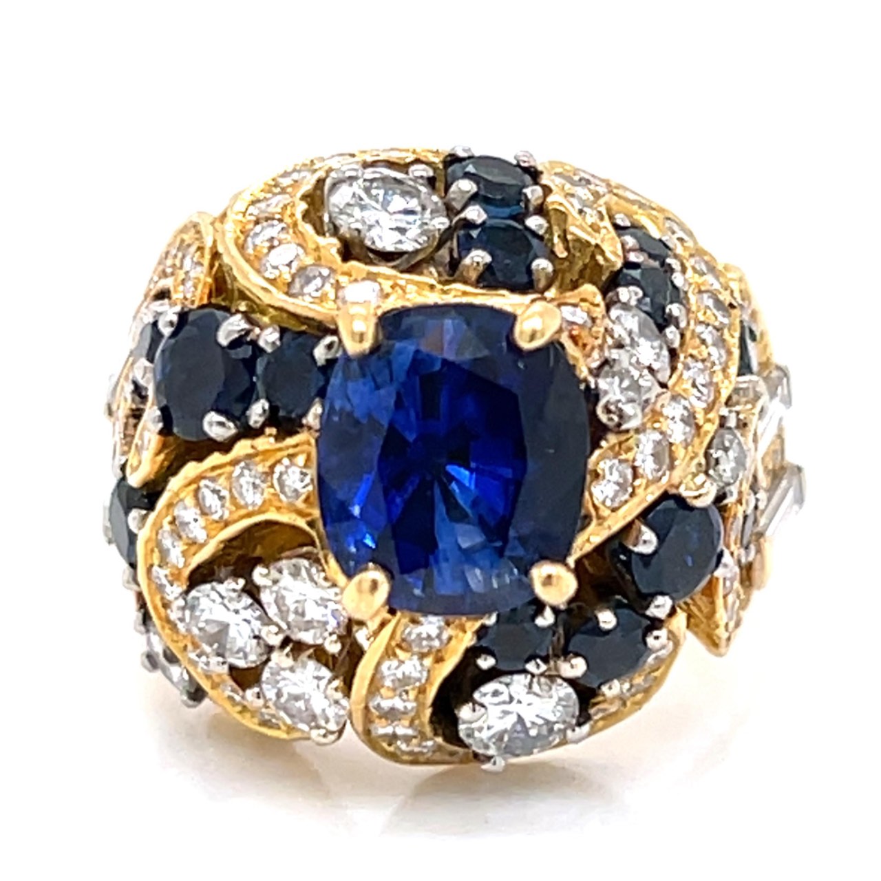 1960’s 18K Yellow Gold GIA Certified Royal Blue Ceylon Sapphire & Diamond Ring