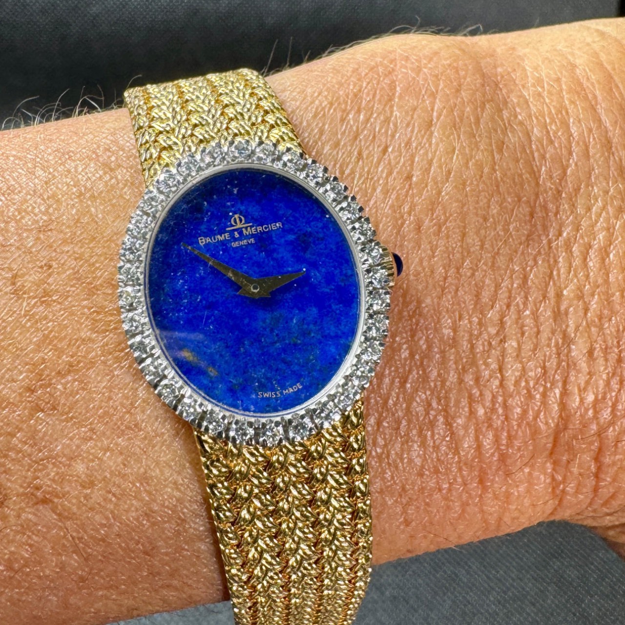 1970’s BAUME ET MERCIER 18K Yellow Gold Lapis Lazuli Watch