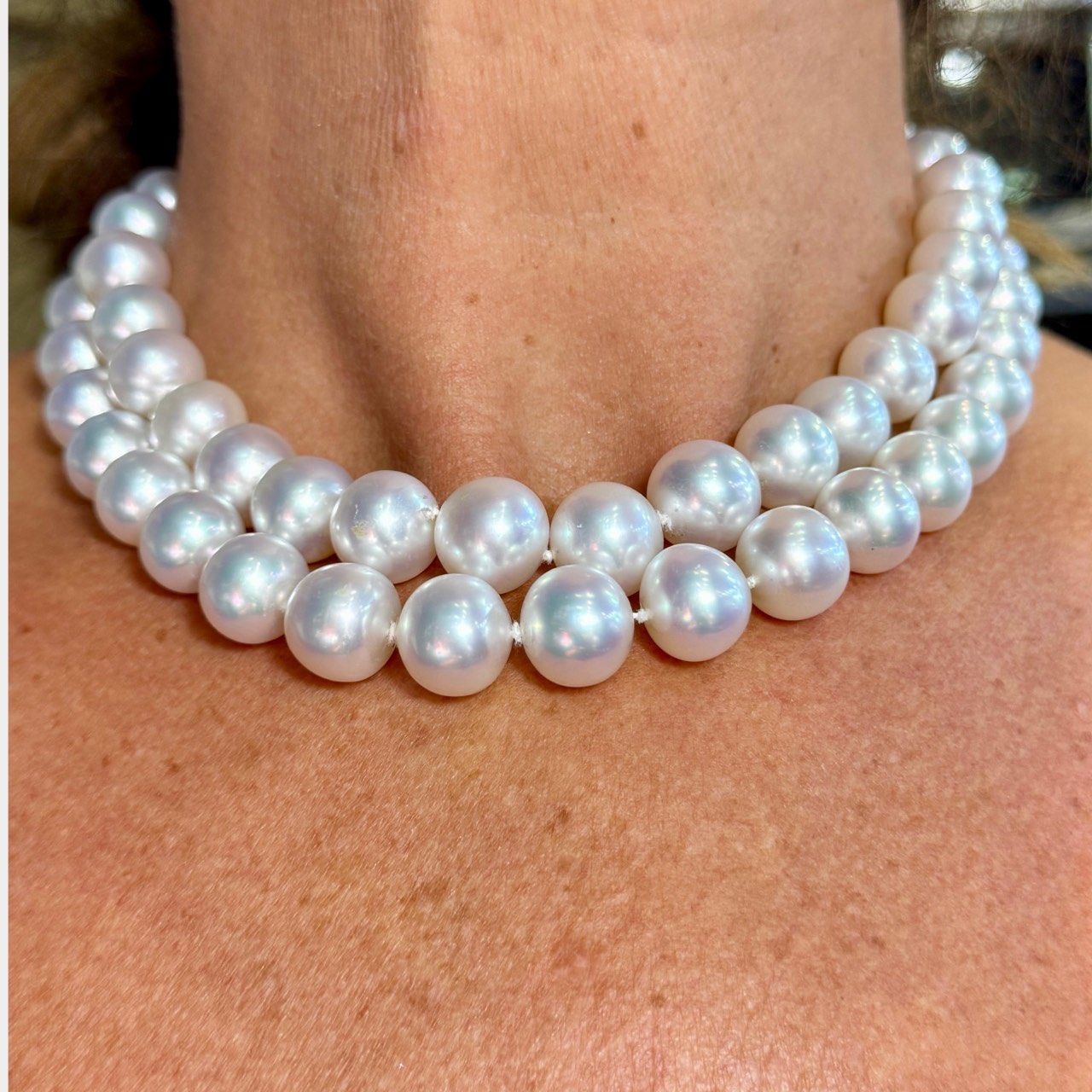 18K Yellow Gold & Platinum Top South Sea Pearl & Diamond Necklace