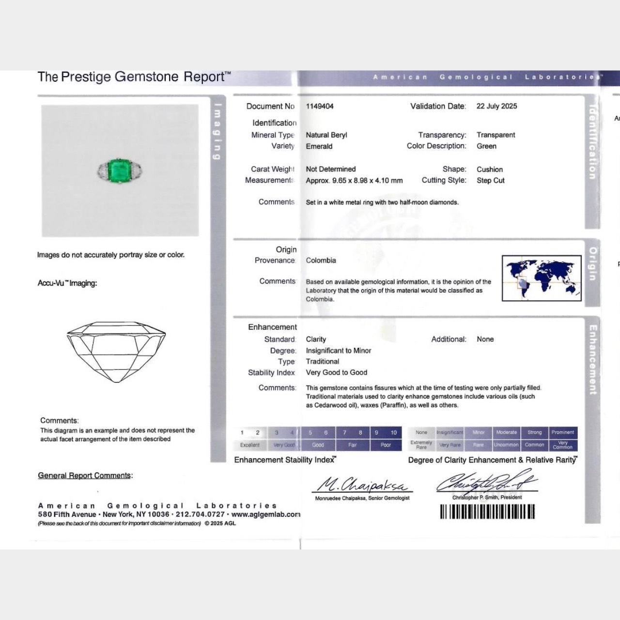 Art Deco Platinum AGL Certified 2.60 Ct. Colombian Emerald & Diamond Ring - Image 6