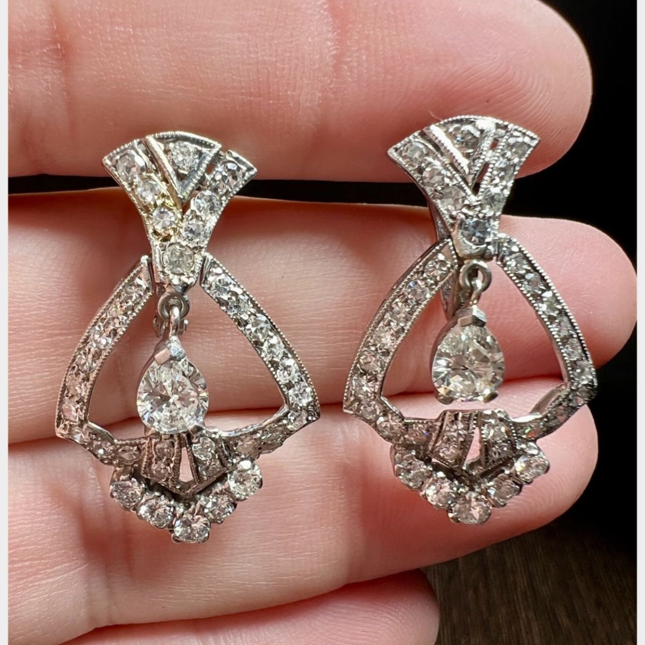 Art Deco Platinum 3.80 Ct. Diamond Earrings