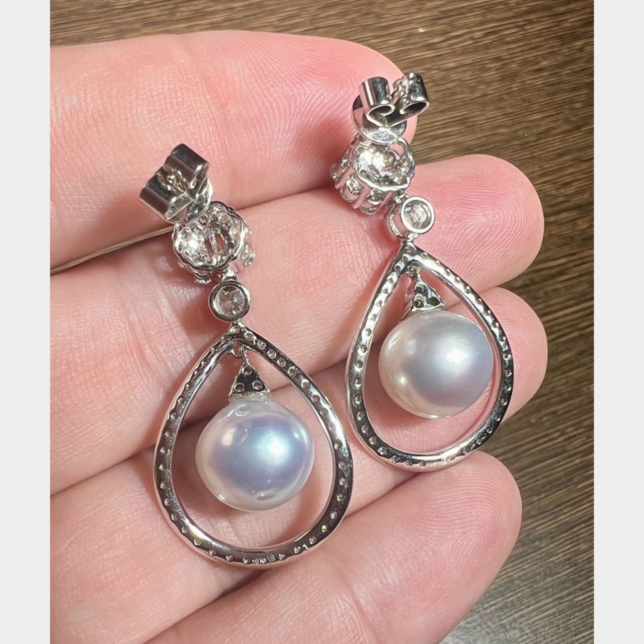 18K White Gold South Sea Pearl & Diamond Earrings