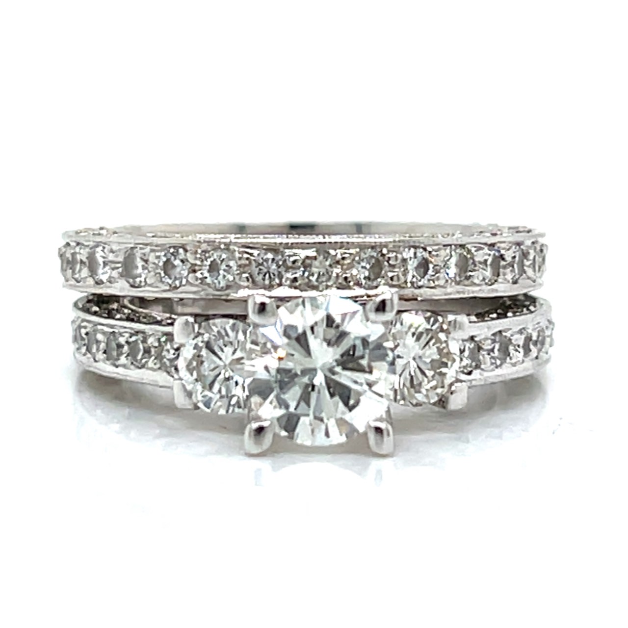18K White Gold 1.00 Ct. Diamond Ring and Diamond Eternity Band Set
