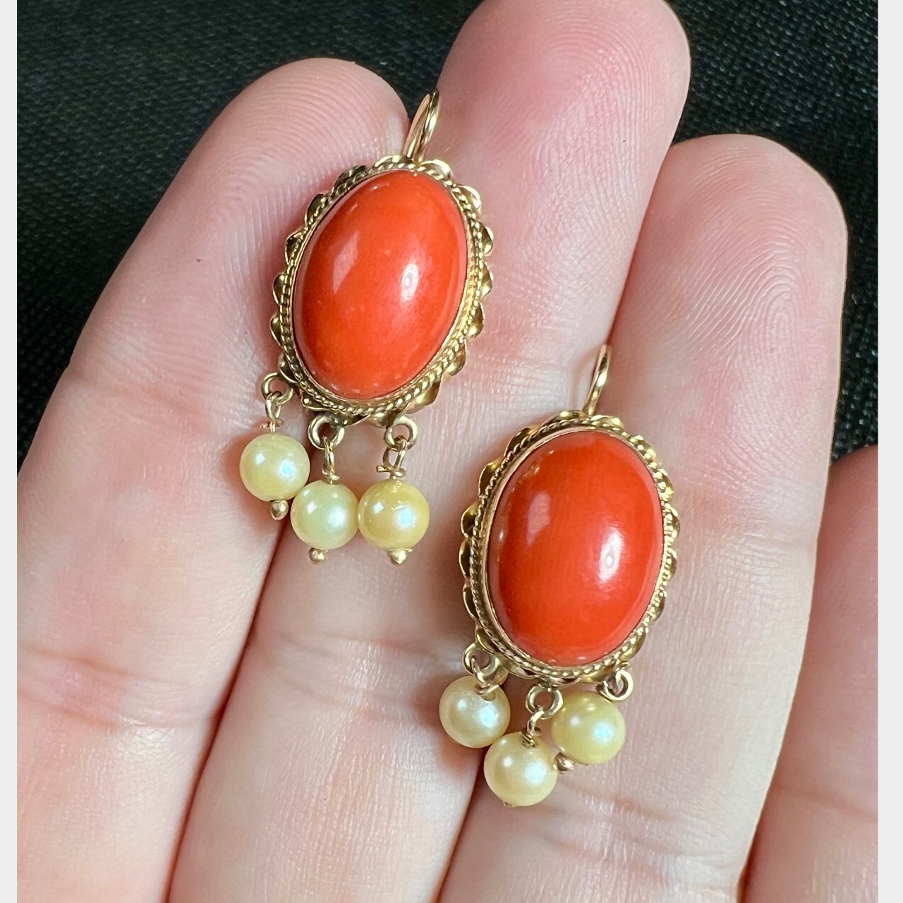 1960’s 14K Yellow Gold Coral & Pearl Earrings