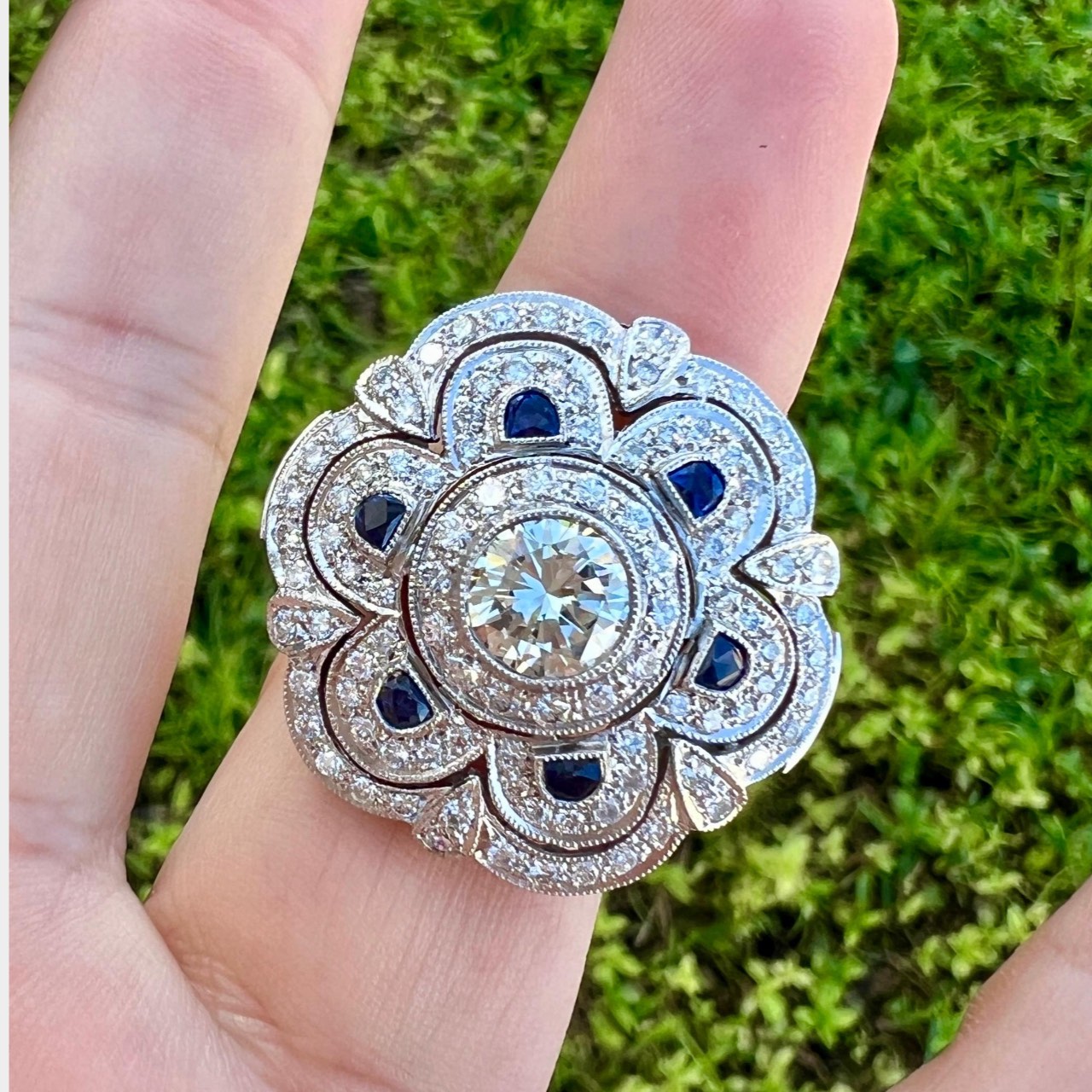 Platinum Diamond & Sapphire Ring