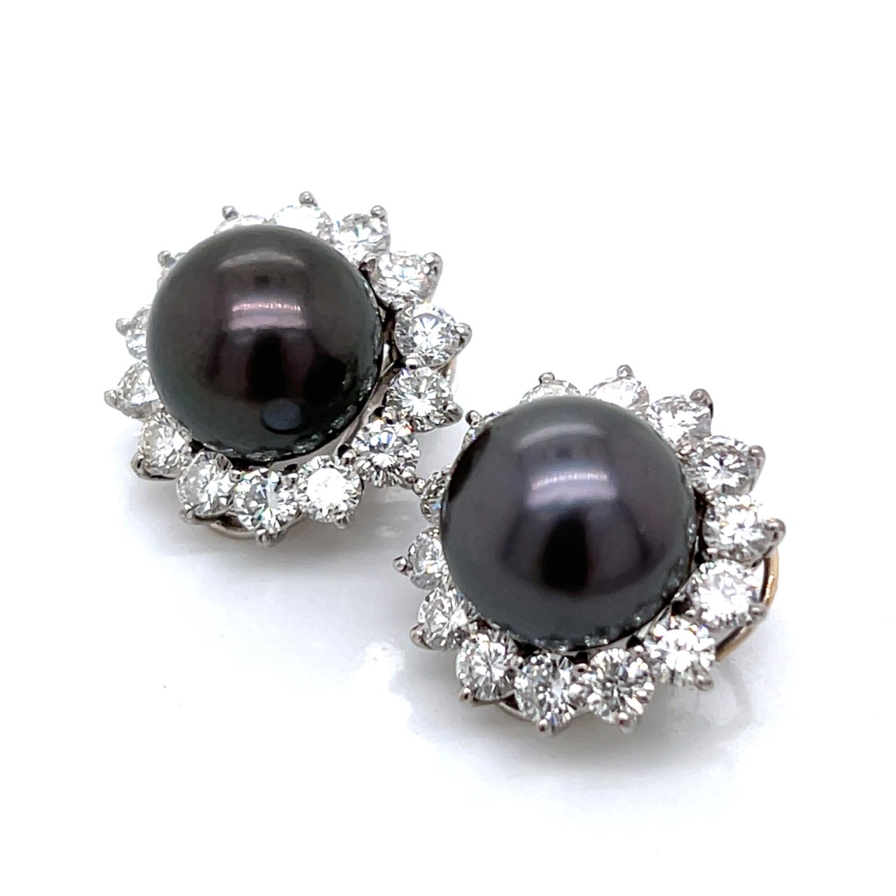 18K White Gold South Sea Pearl & Diamond Clip Earrings