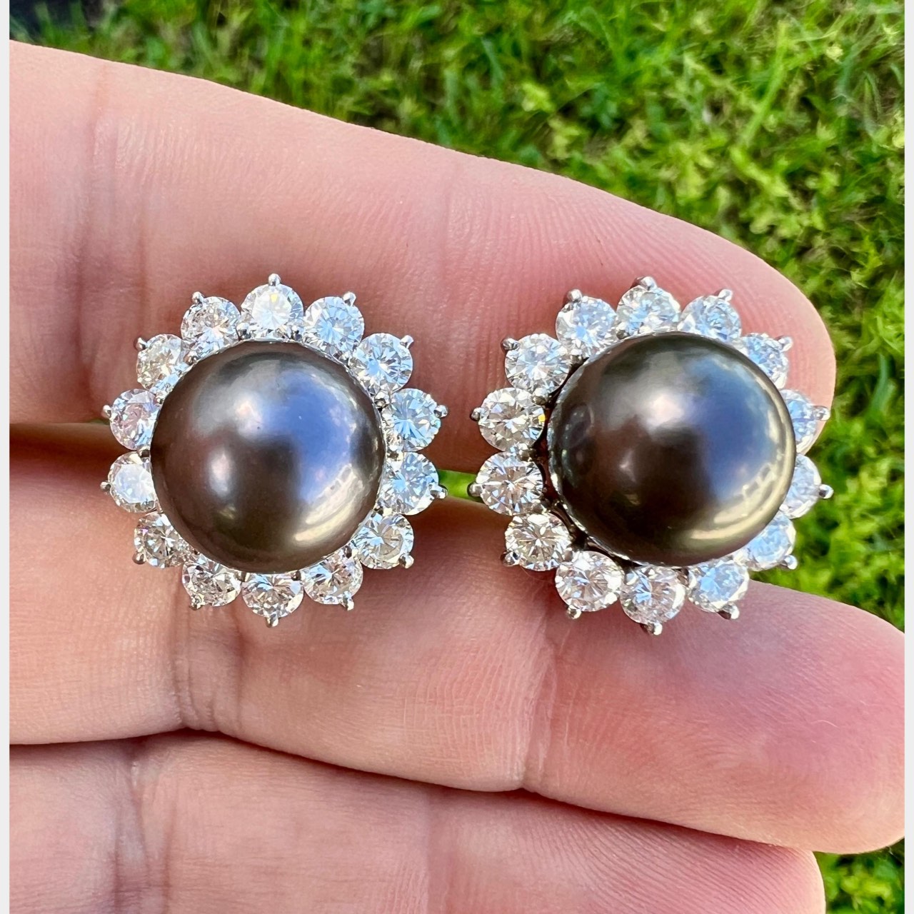 18K White Gold South Sea Pearl & Diamond Clip Earrings