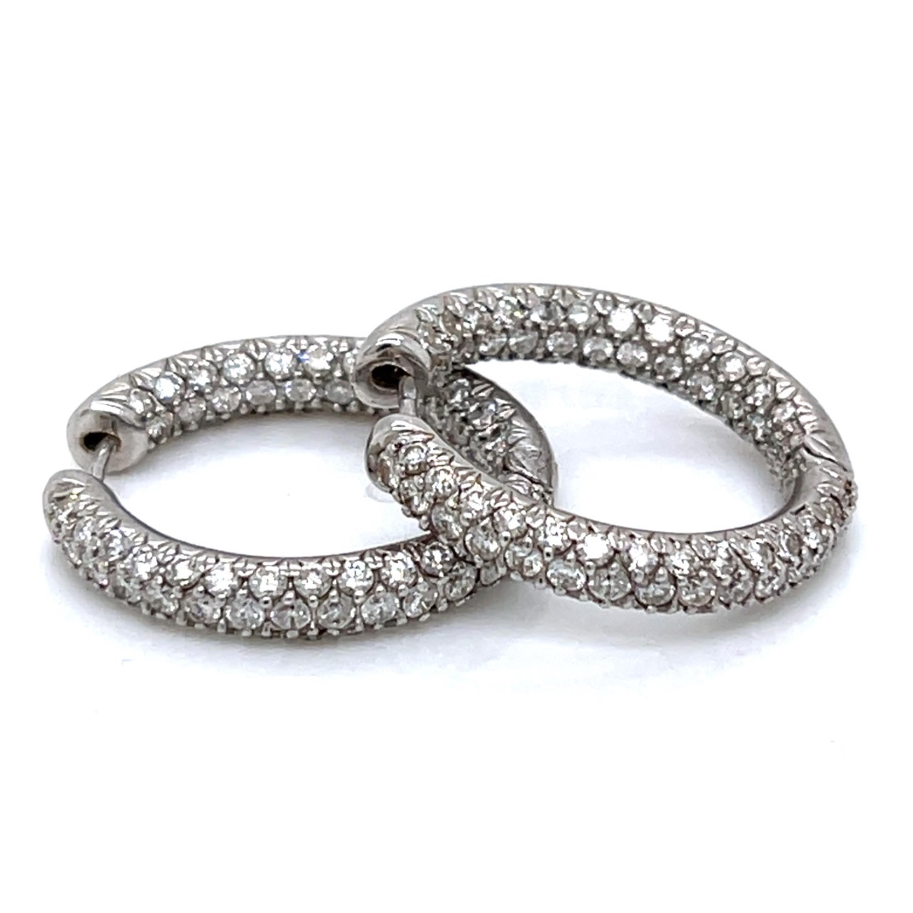 18K White Gold 4.25 Ct. Diamond Inside-Outside Hoop Earrings