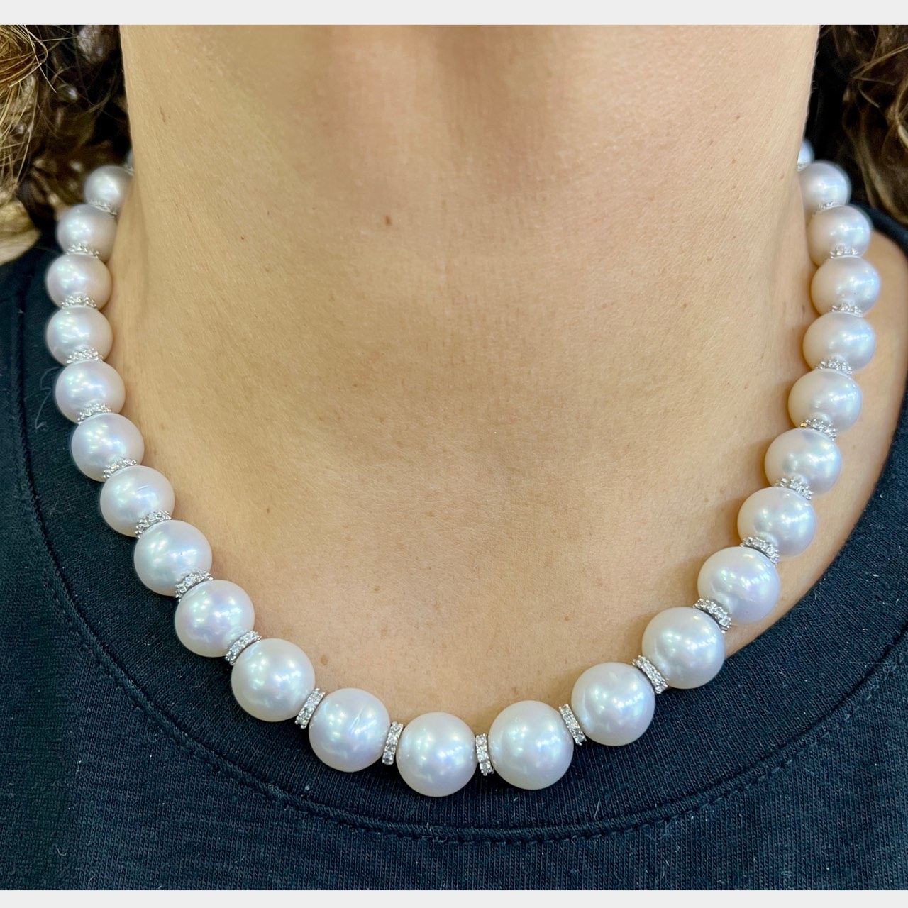 18K White Gold South Sea Pearl & Diamond Necklace
