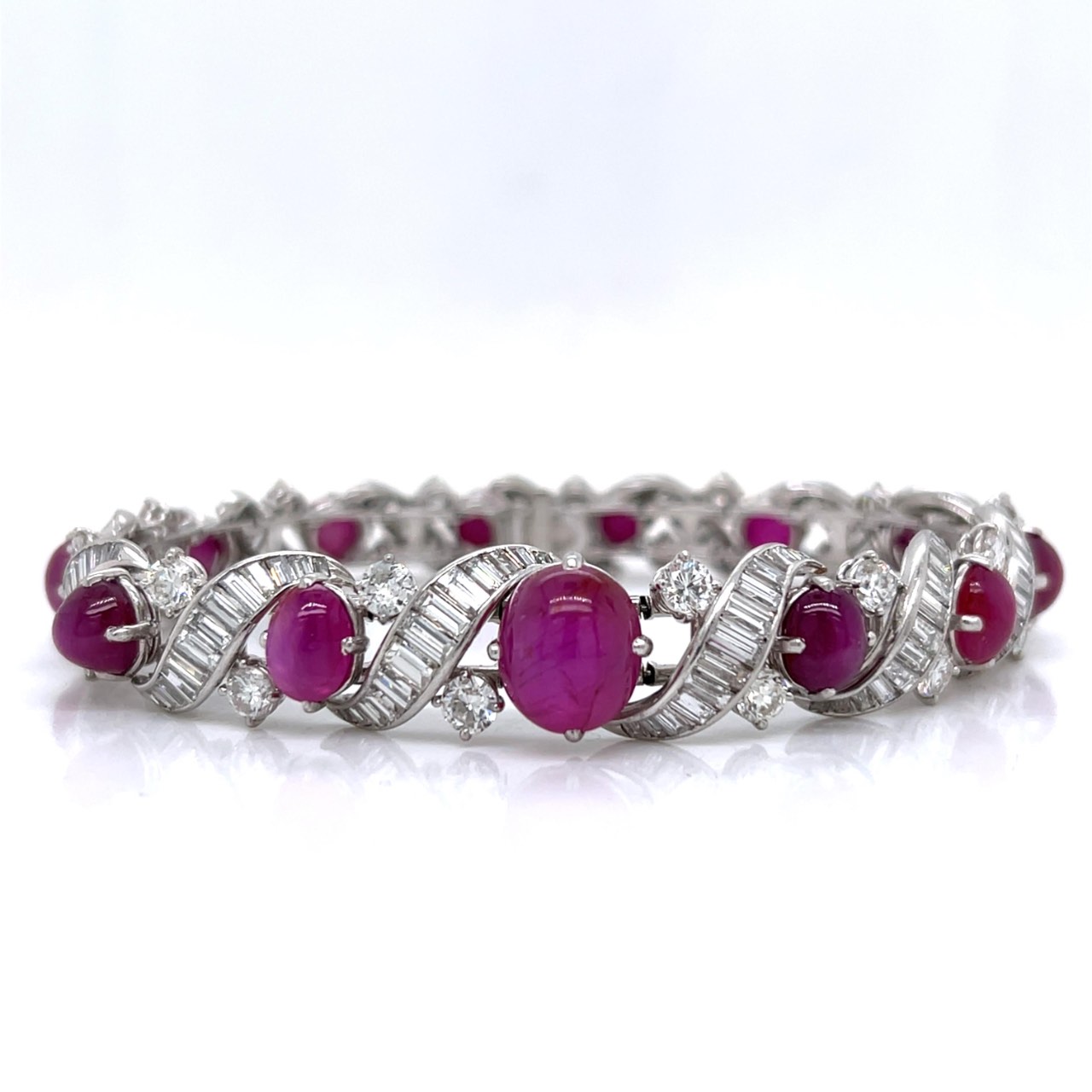 1950’s Platinum GIA Certified Burma No-heat Ruby & Diamond Bracelet