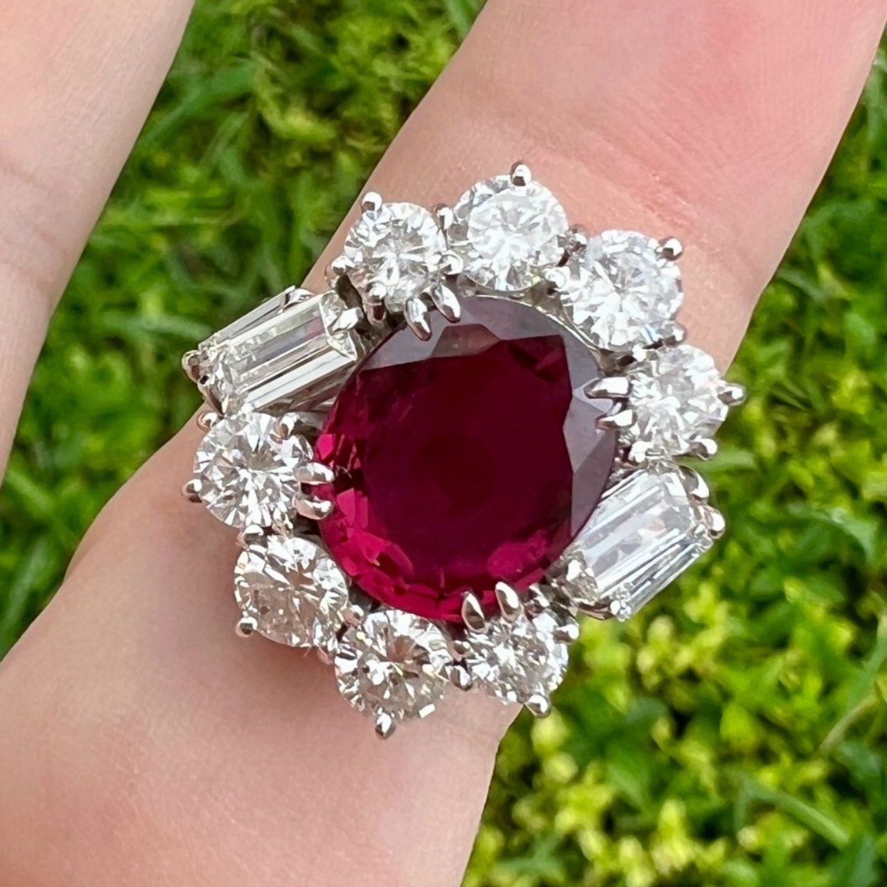 1960’s 18K White Gold AGL Certifified Ruby & Diamond Ring - Image 4