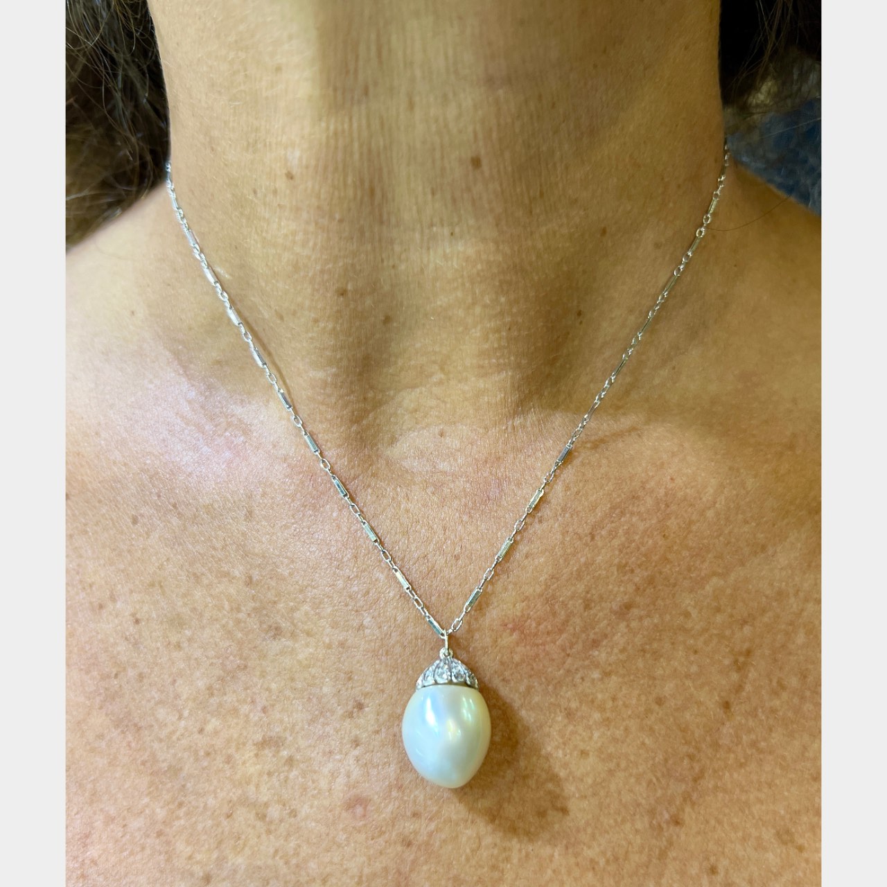 Platinum South Sea Pearl & Diamond Pendant with 14K White Gold Chain