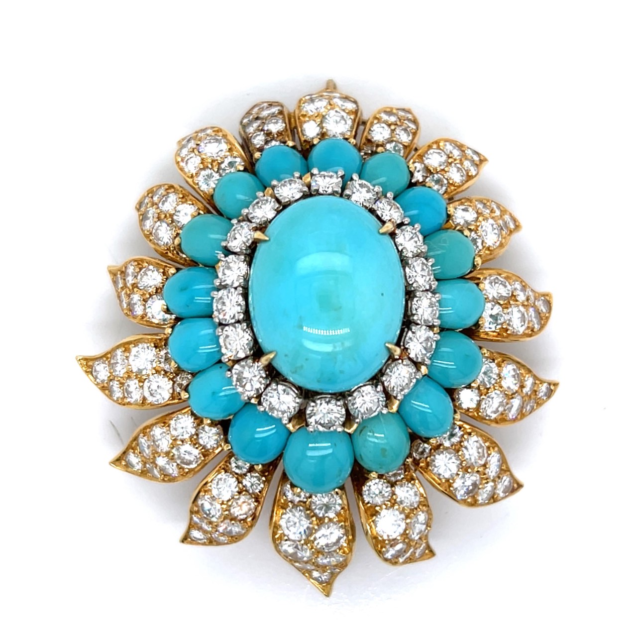 18K Yellow Gold Turquoise & Diamond Pendant/Brooch