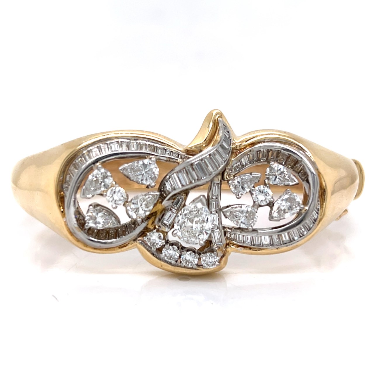 1960’s 14K Yellow Gold & Platinum 7.20 Ct. Diamond Bangle Bracelet