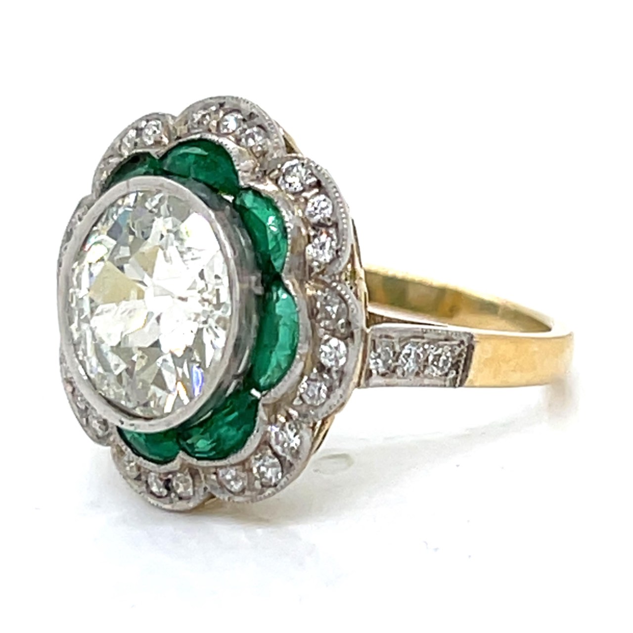 Art Deco Platinum & 18K Yellow Gold 4.03 Ct. Diamond and Emerald Ring - Image 2