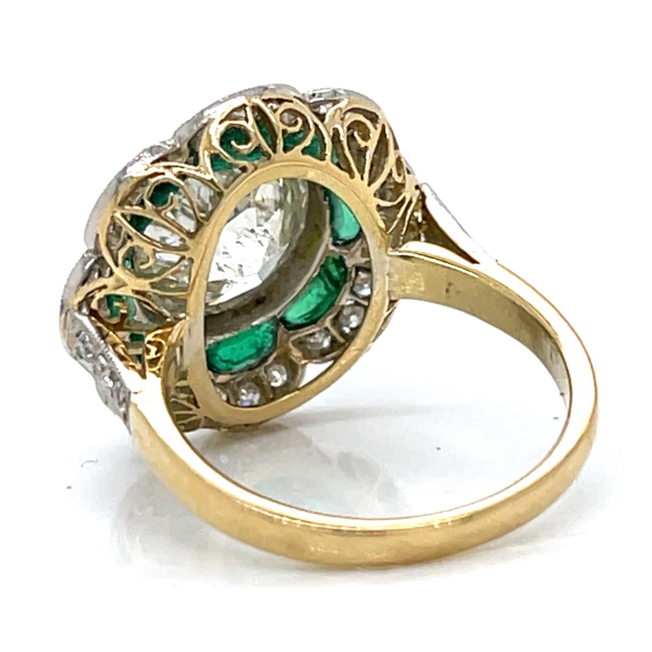 Art Deco Platinum & 18K Yellow Gold 4.03 Ct. Diamond and Emerald Ring - Image 3
