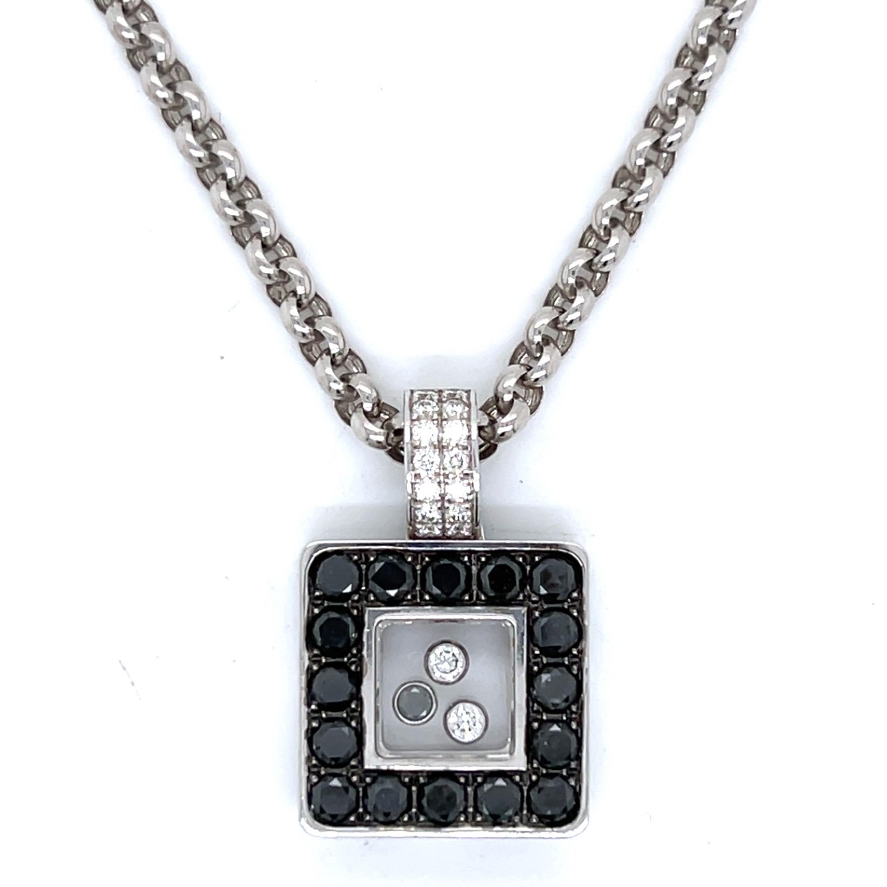 CHOPARD 18K White Gold Black Diamond Pendant & Necklace