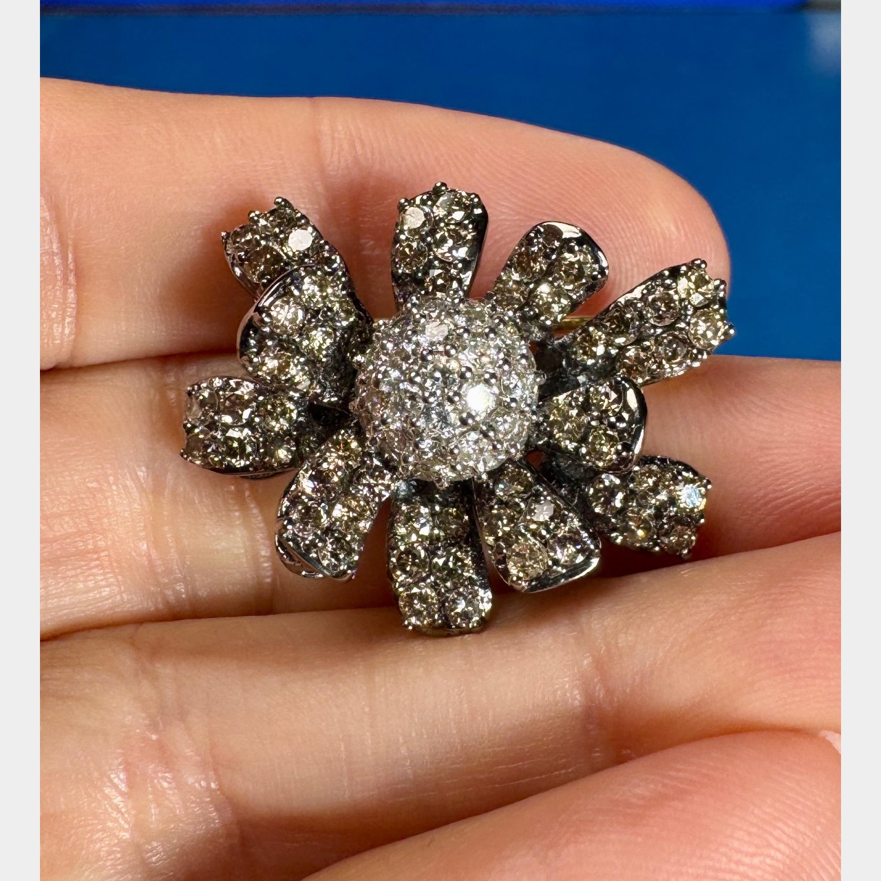 18K White Gold Champagne Diamond Brooch