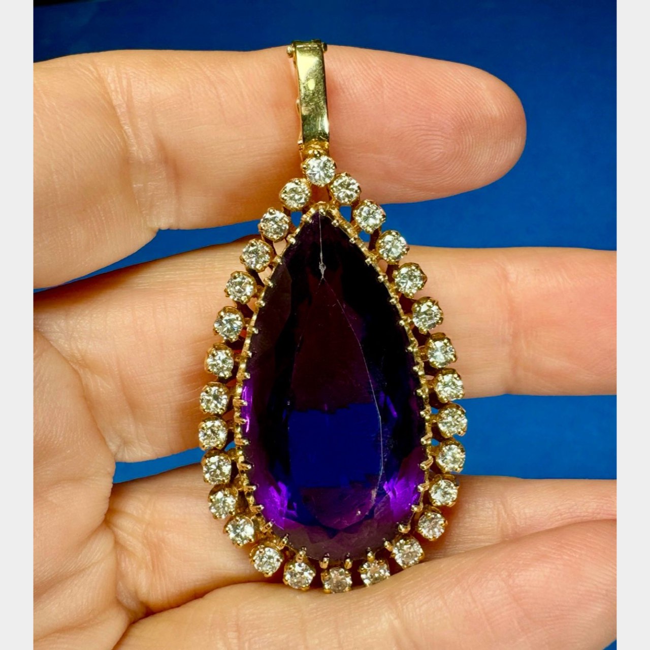 14K Yellow Gold 45.00 Ct. Amethyst & Diamond Pendant