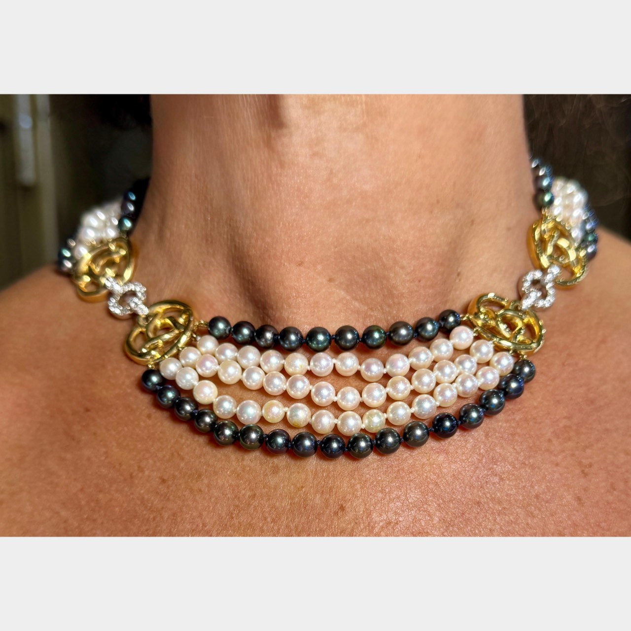 CARIMALLI 18K Yellow Gold Cultured Pearl & Diamond Necklace